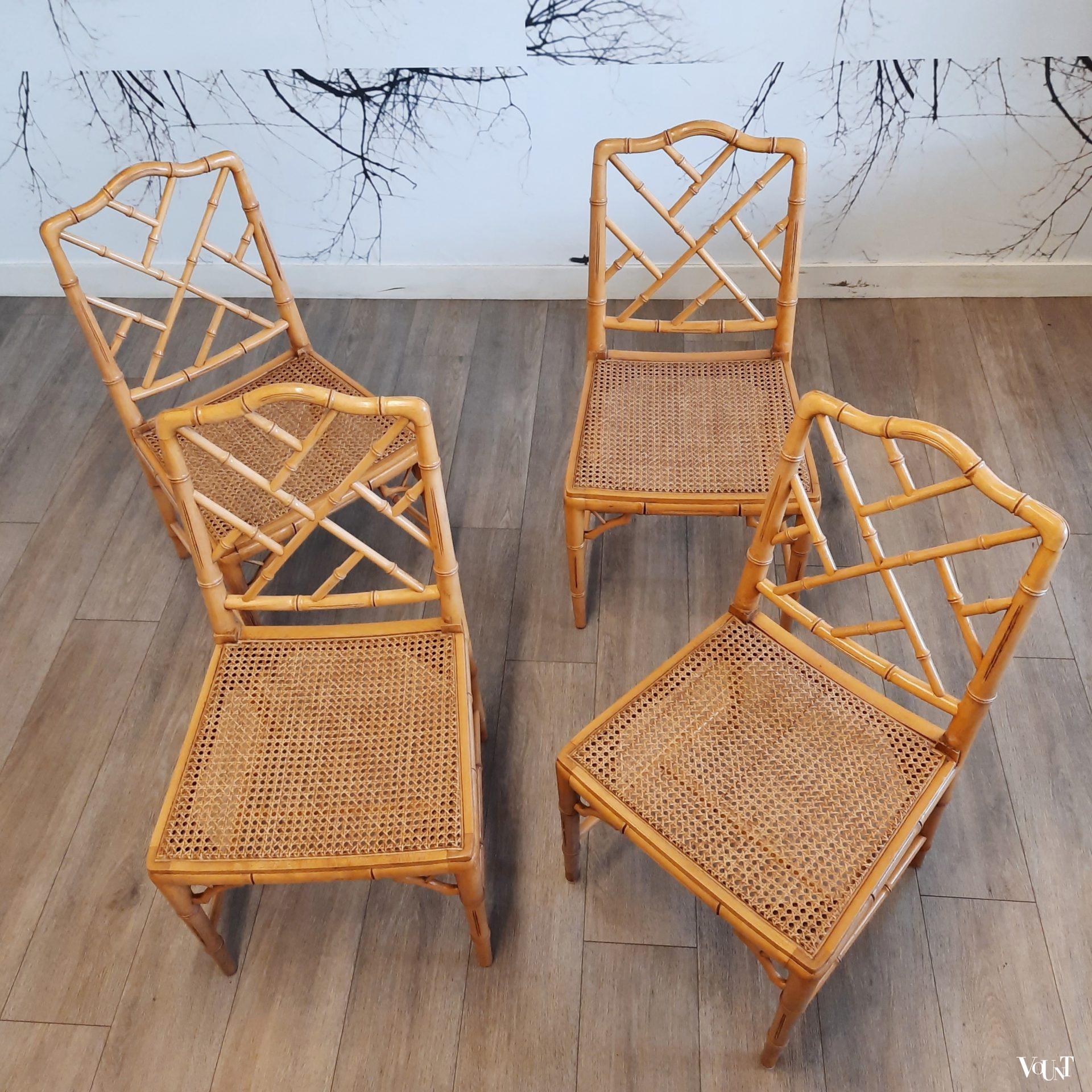 Set van 4 faux bamboo Chippendale stoelen, jaren '80