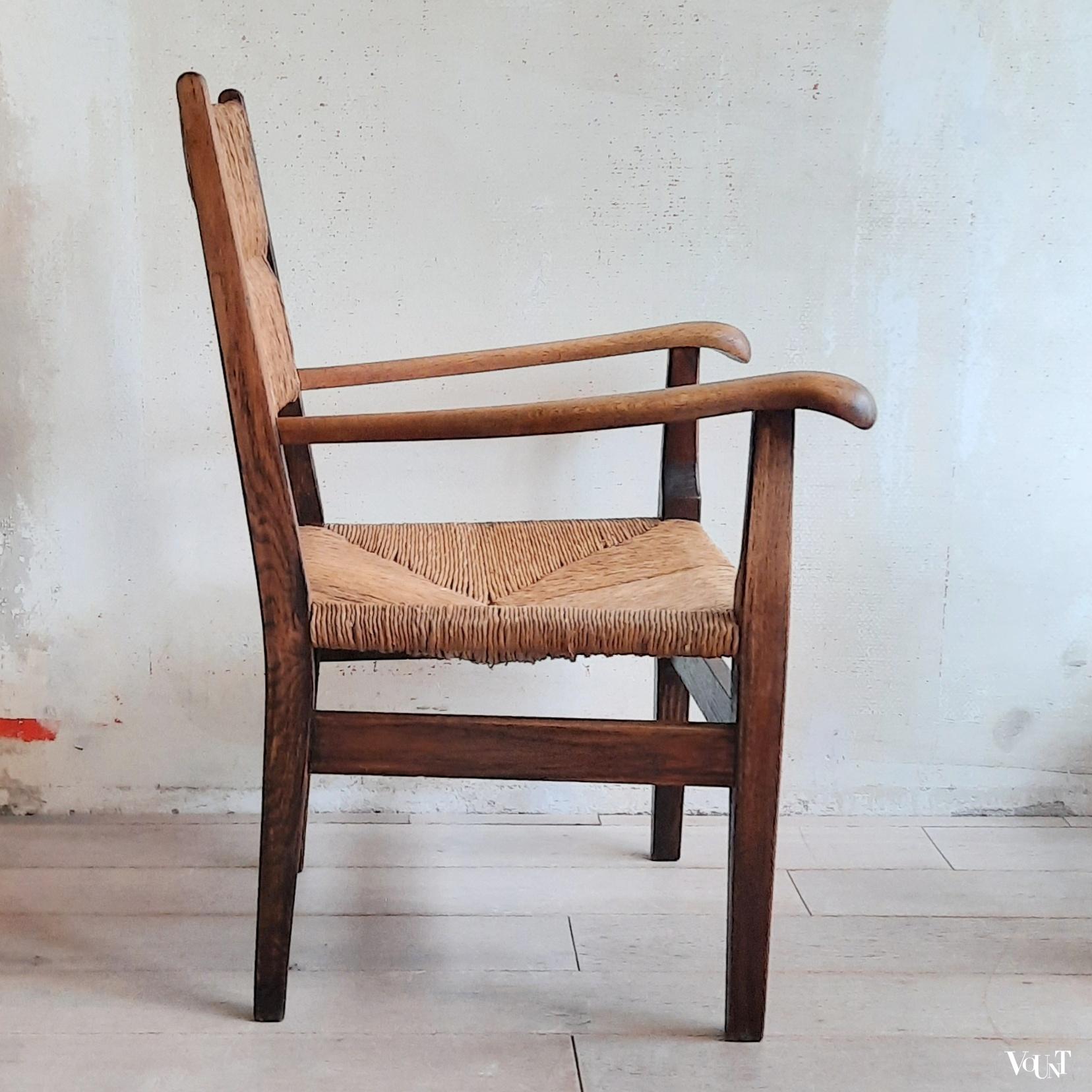 Houten stoel / fauteuil met biezen zitting, Duitsland, jaren '30