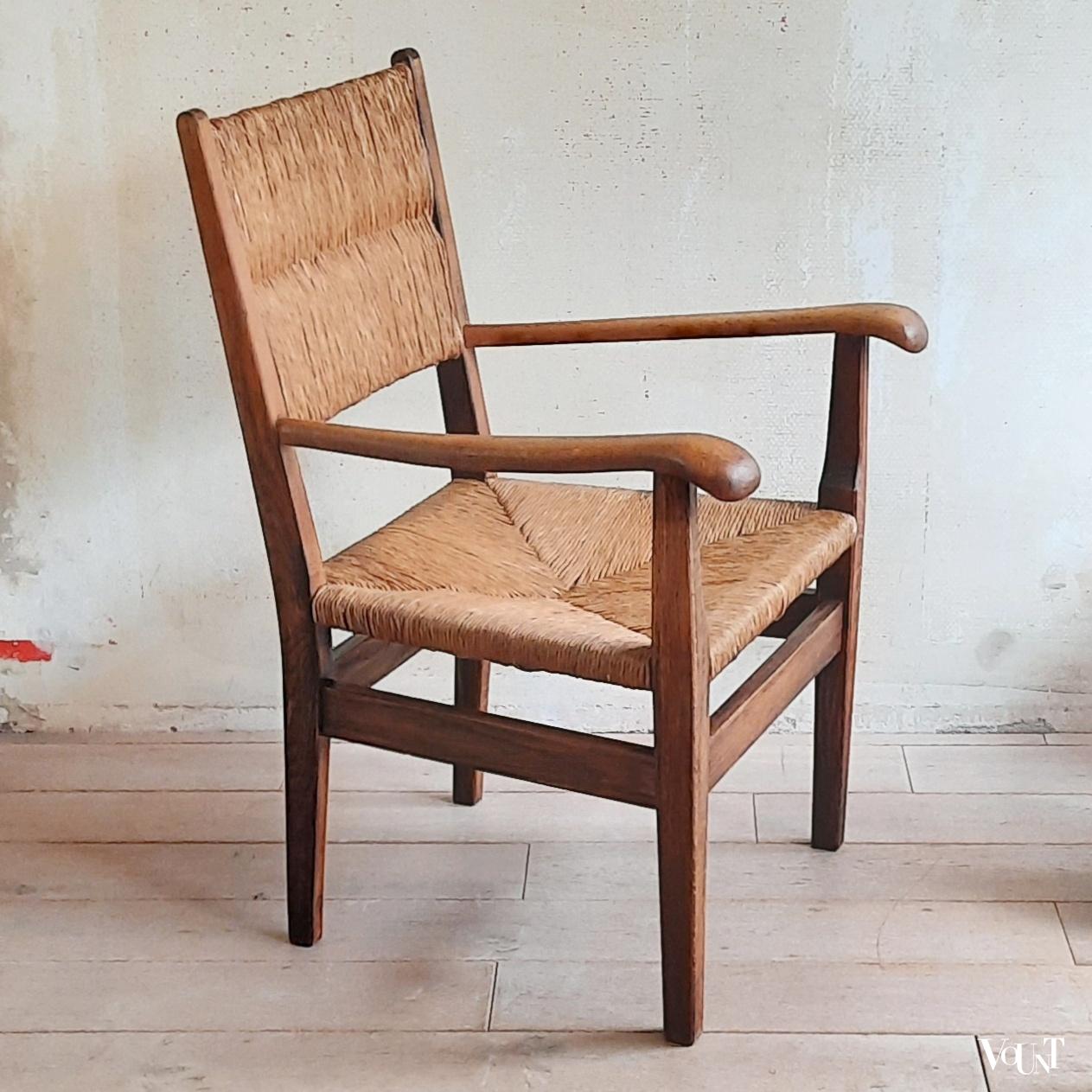 Houten stoel / fauteuil met biezen zitting, Duitsland, jaren '30