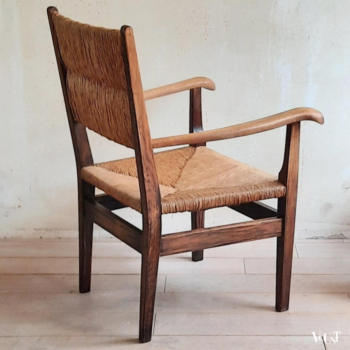 Houten stoel / fauteuil met biezen zitting, Duitsland, jaren '30