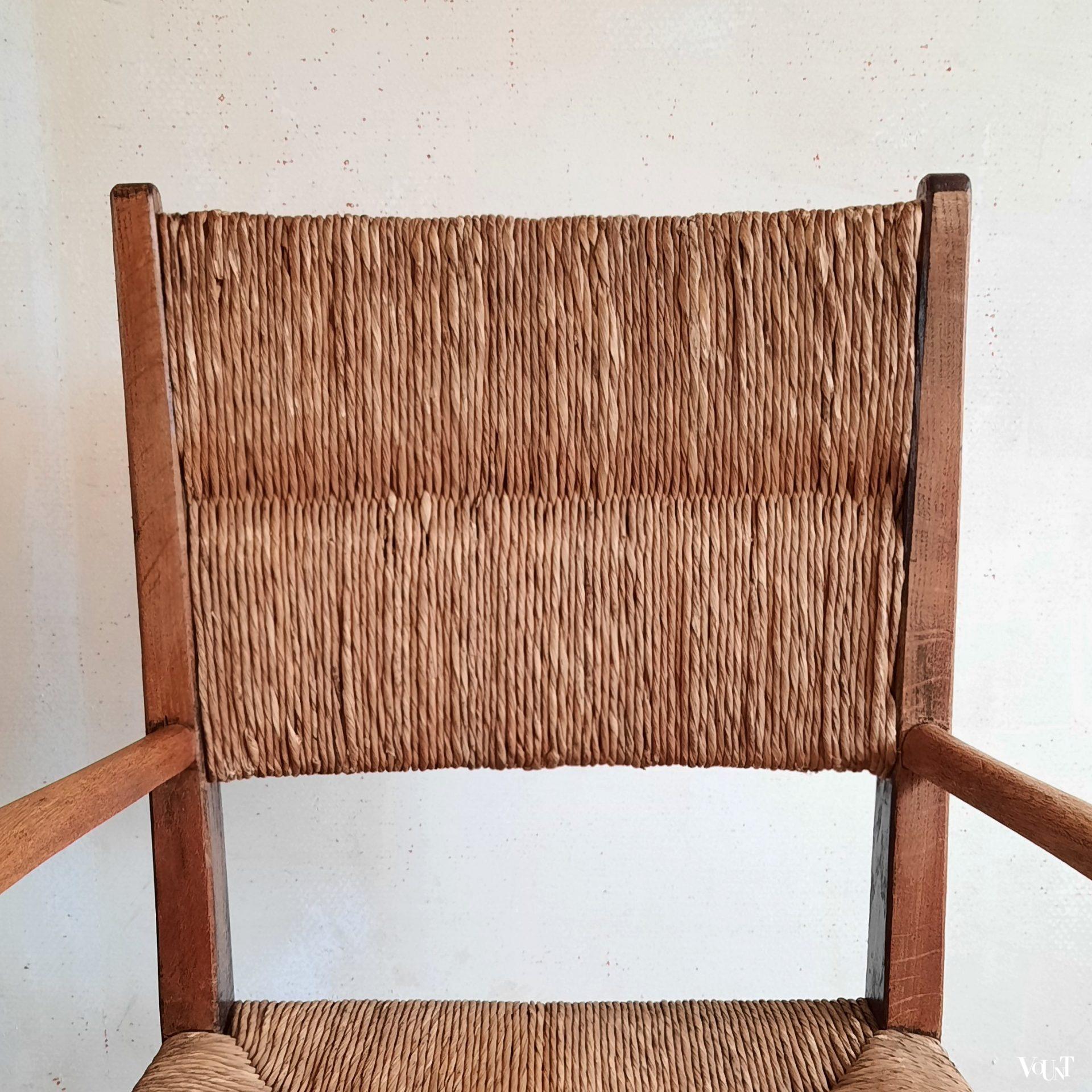 Houten stoel / fauteuil met biezen zitting, Duitsland, jaren '30