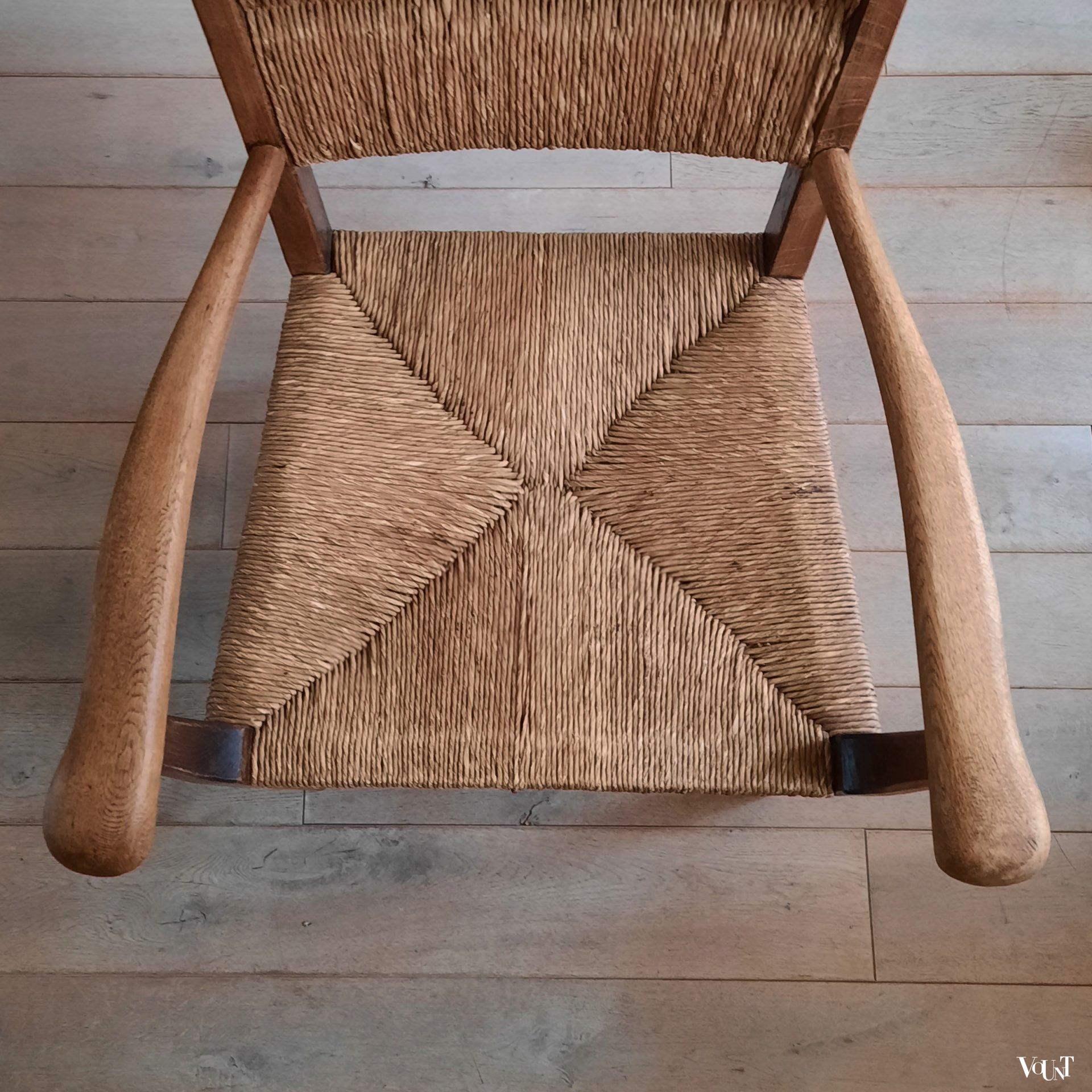 Houten stoel / fauteuil met biezen zitting, Duitsland, jaren '30
