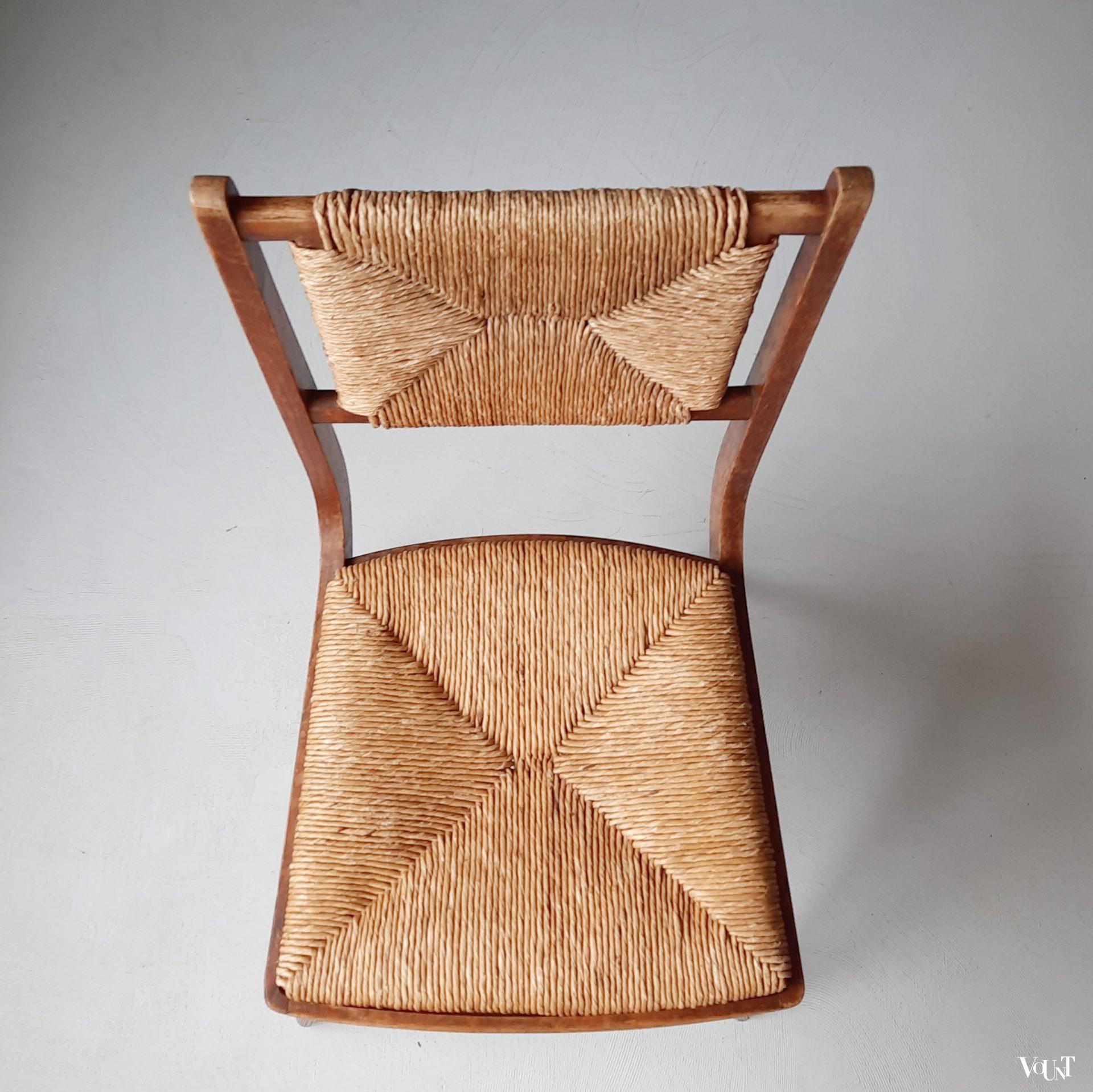 Vintage stoel met biezen zitting en rugleuning, jaren '50