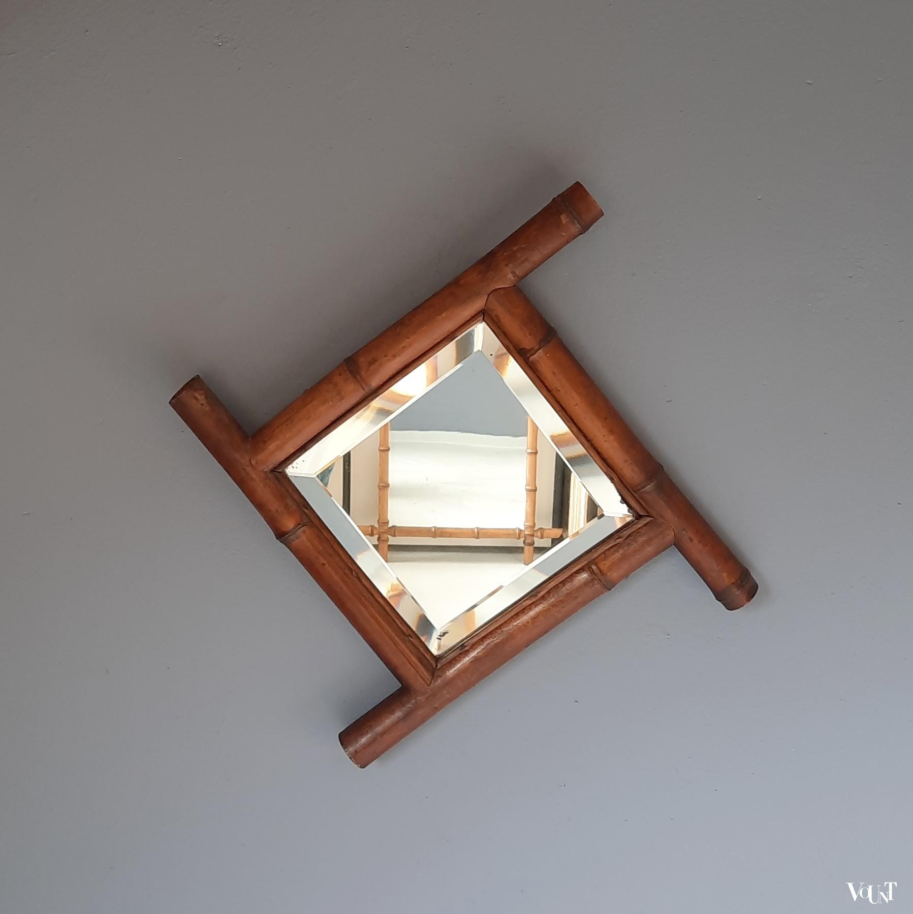 Franse bamboe art deco spiegel, jaren '20/'30