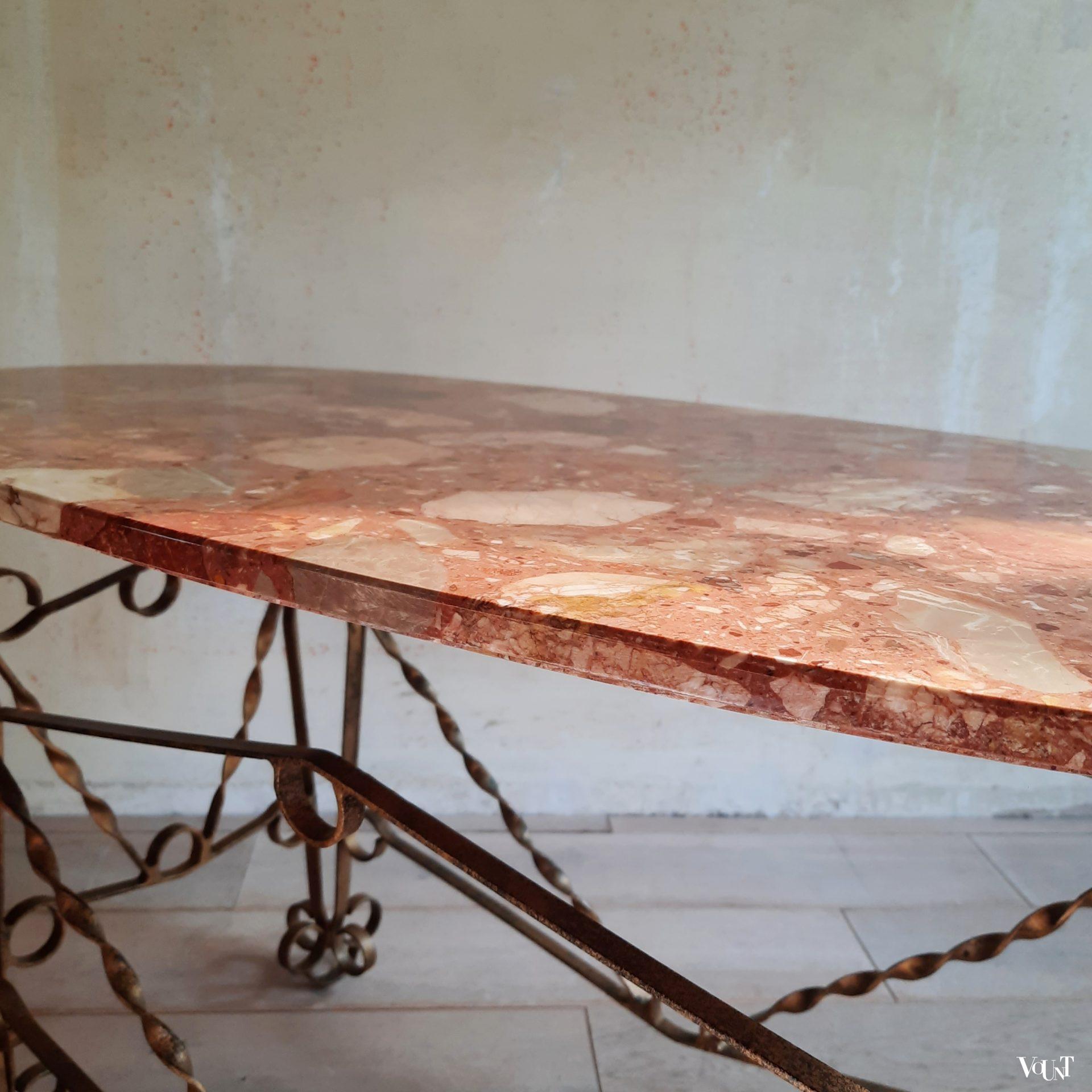 Franse tafel met marmeren blad, jaren '70