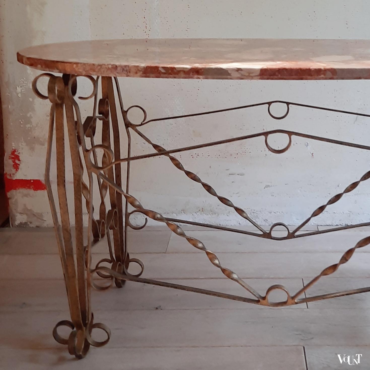 Franse tafel met marmeren blad, jaren '70