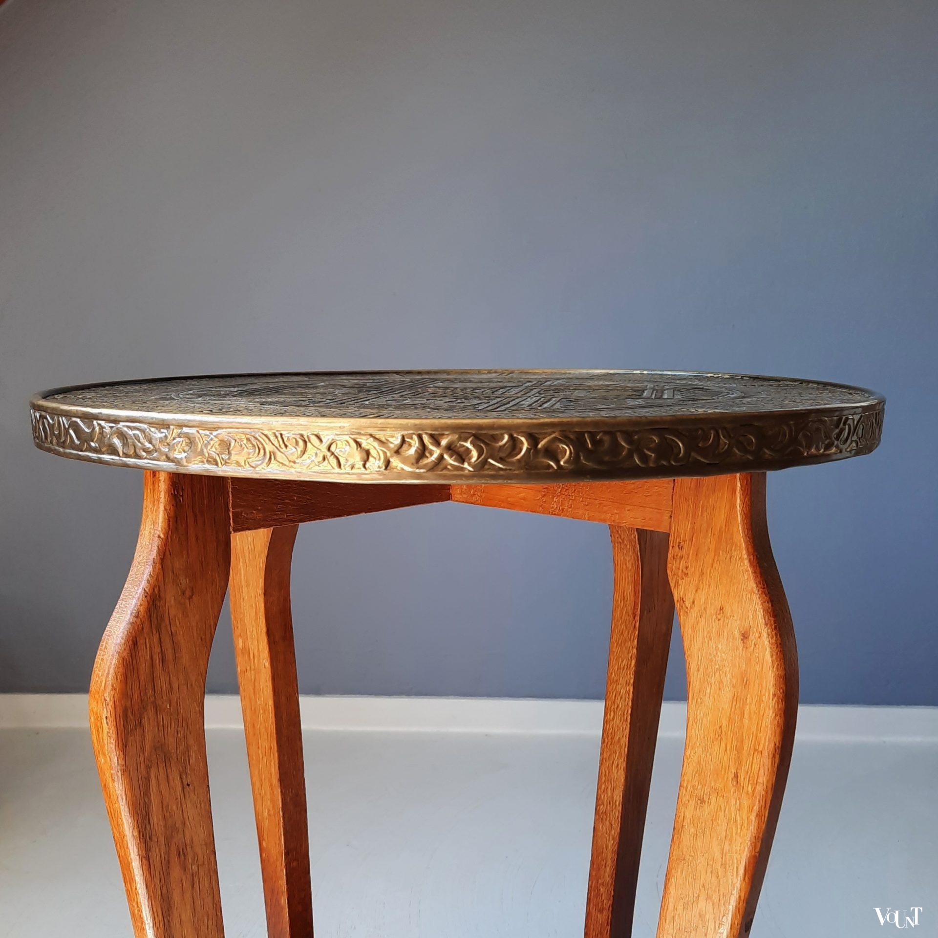 Art deco bijzettafel met messing blad, NEMI Steenwijk, jaren '20/'30