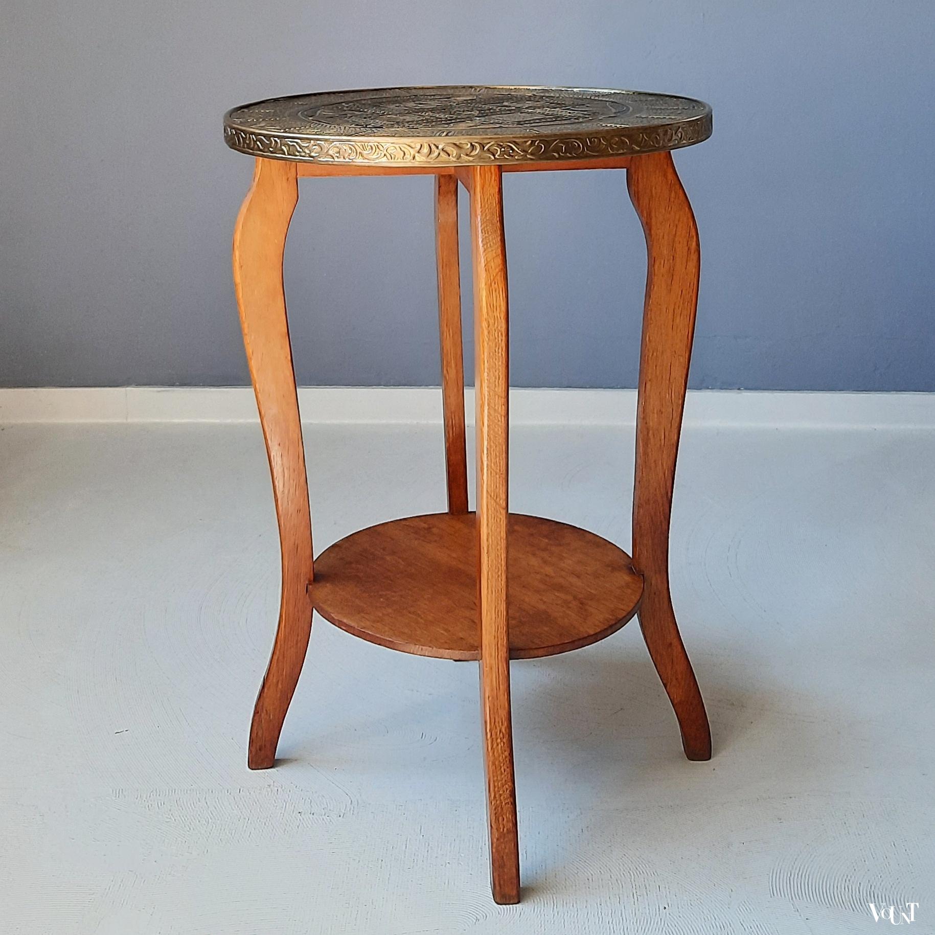 Art deco bijzettafel met messing blad, NEMI Steenwijk, jaren '20/'30