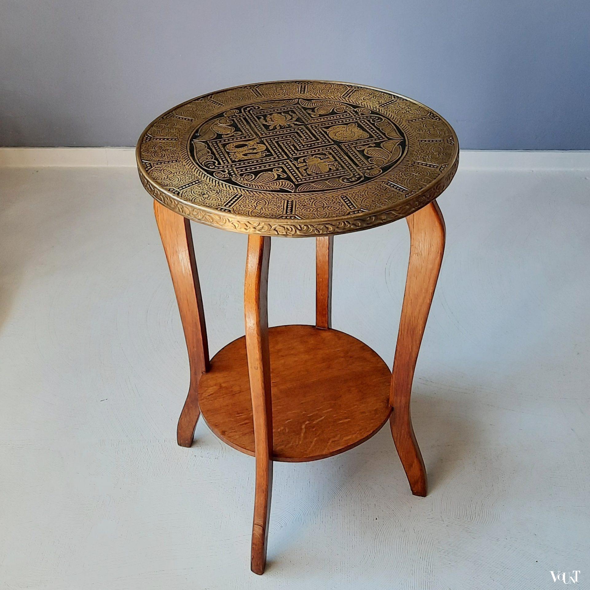 Art deco bijzettafel met messing blad, NEMI Steenwijk, jaren '20/'30