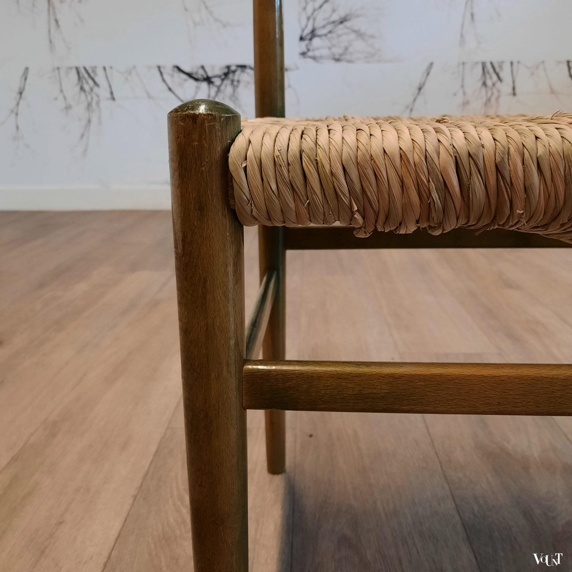 Set van 4 groene houten eettafelstoelen met biezen bekleding, jaren '60/'70