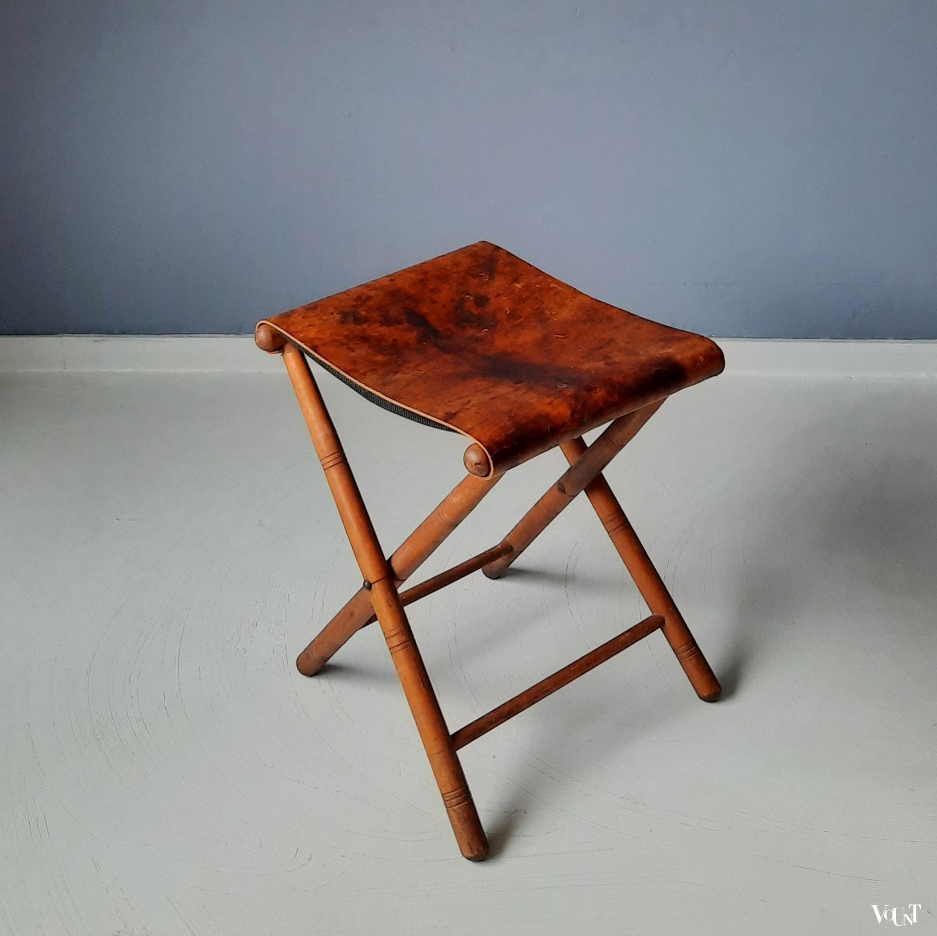 Antiek houten vouwkrukje, Torck, begin 20e eeuw