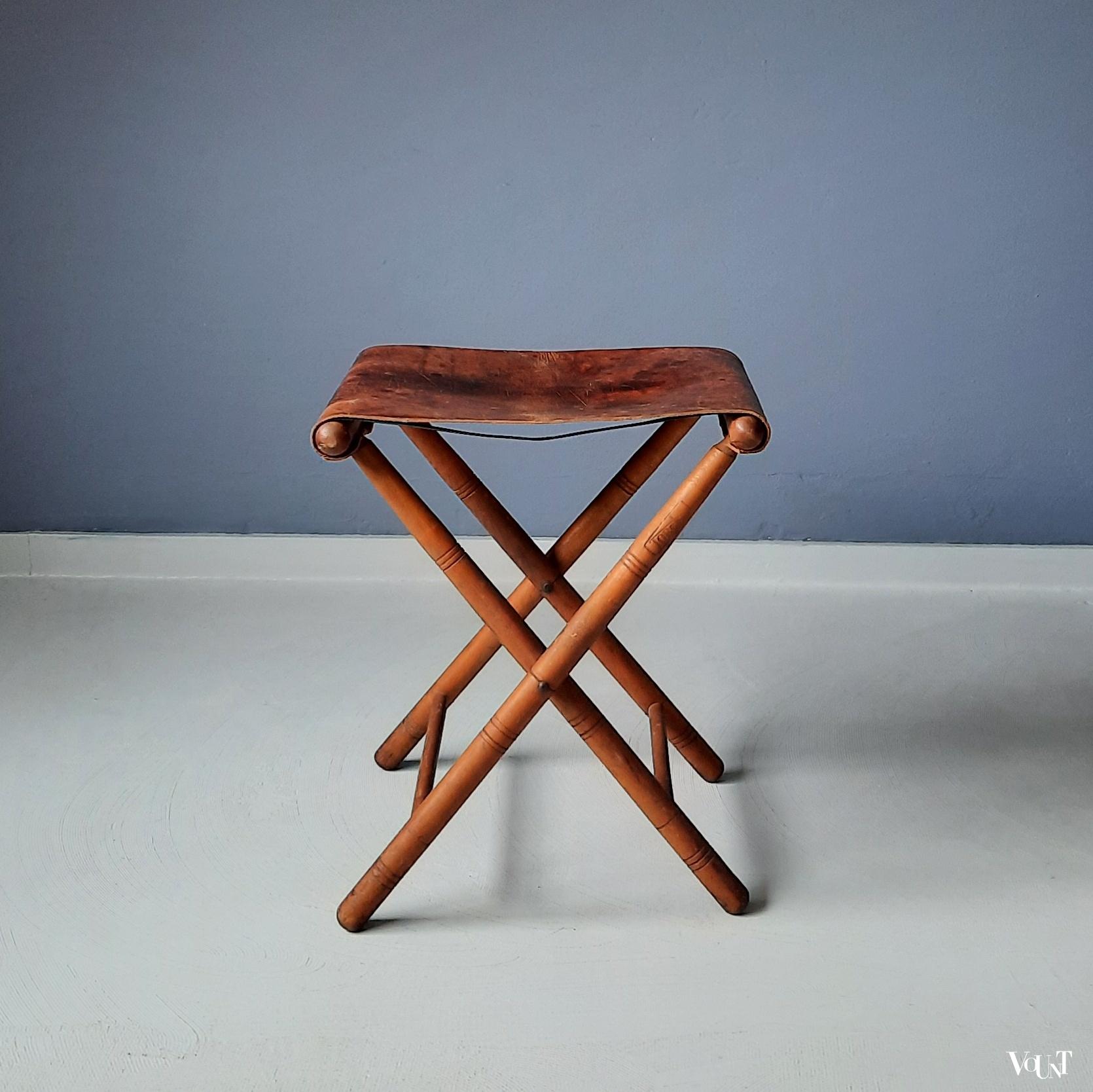 Antiek houten vouwkrukje, Torck, begin 20e eeuw