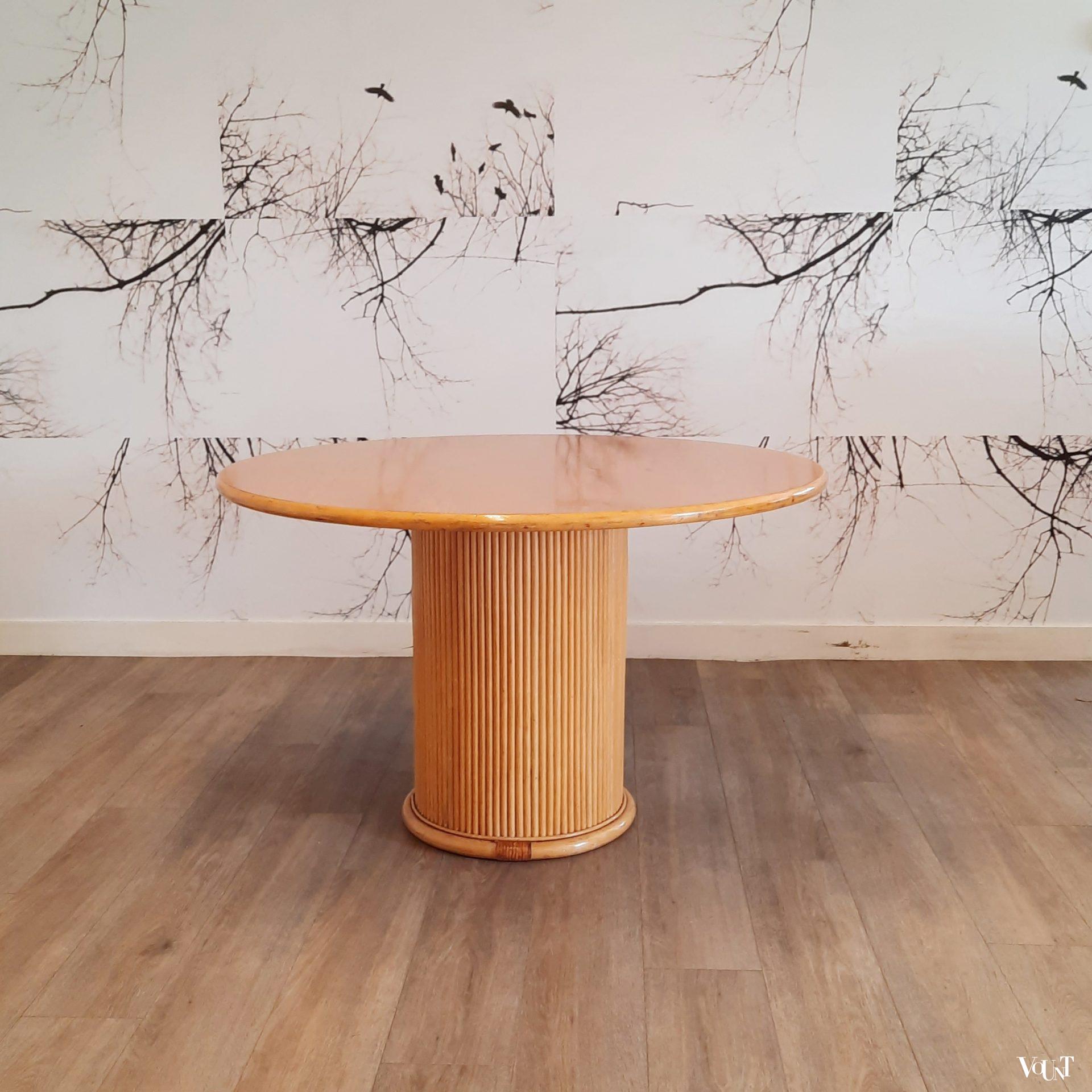 Ronde eettafel rotan en hout, jaren '80
