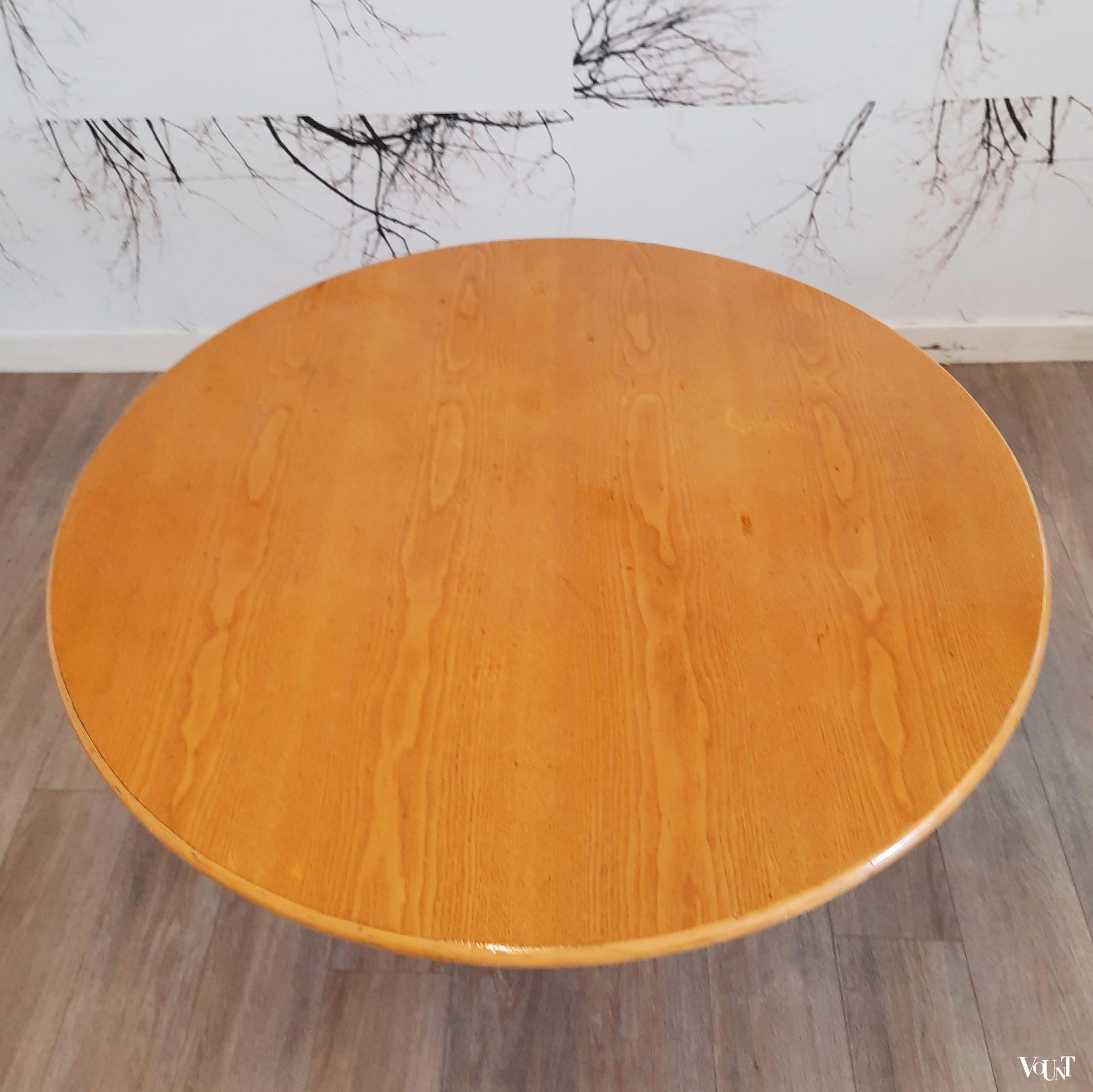 Ronde eettafel rotan en hout, jaren '80