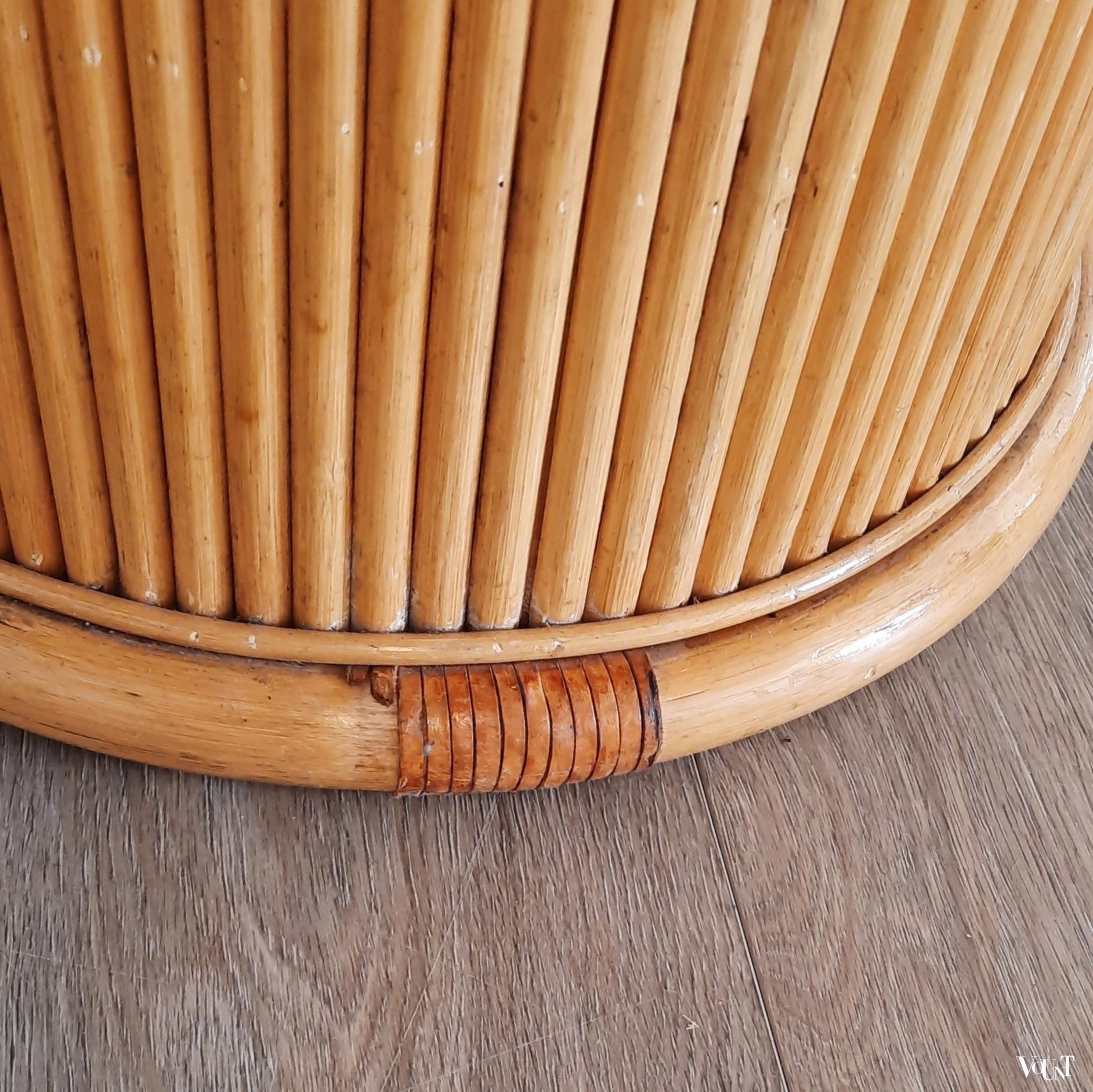 Ronde eettafel rotan en hout, jaren '80