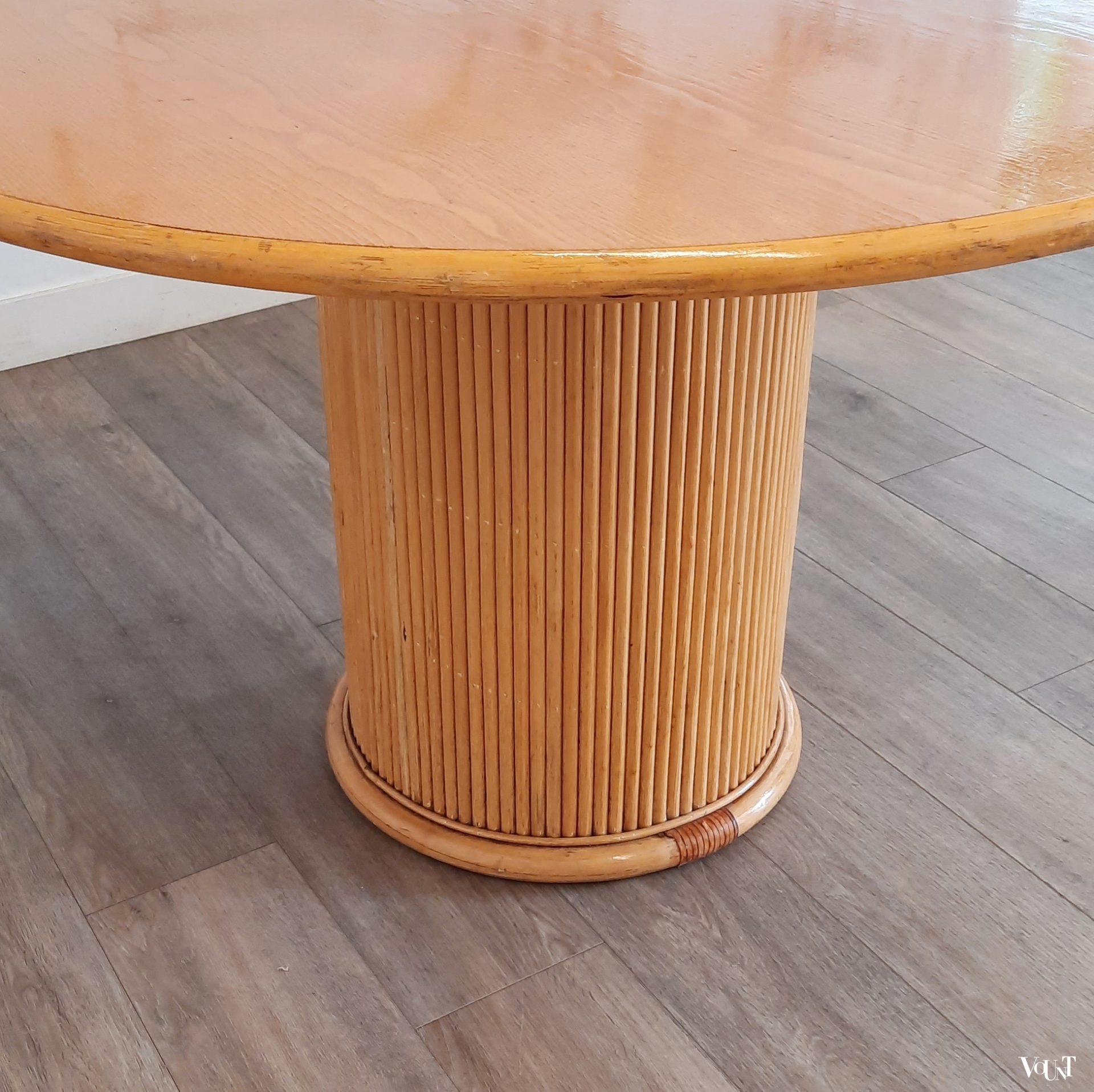 Ronde eettafel rotan en hout, jaren '80