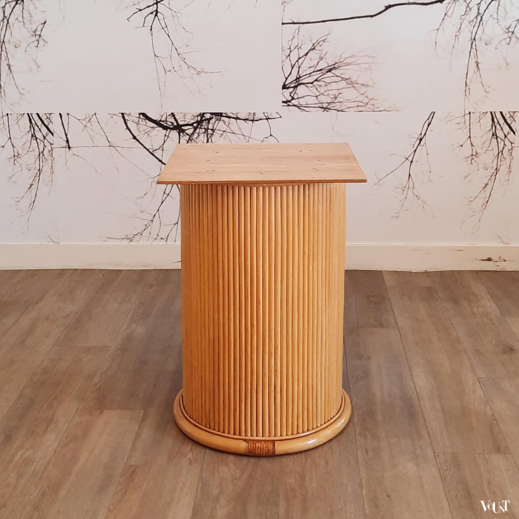 Ronde eettafel rotan en hout, jaren '80