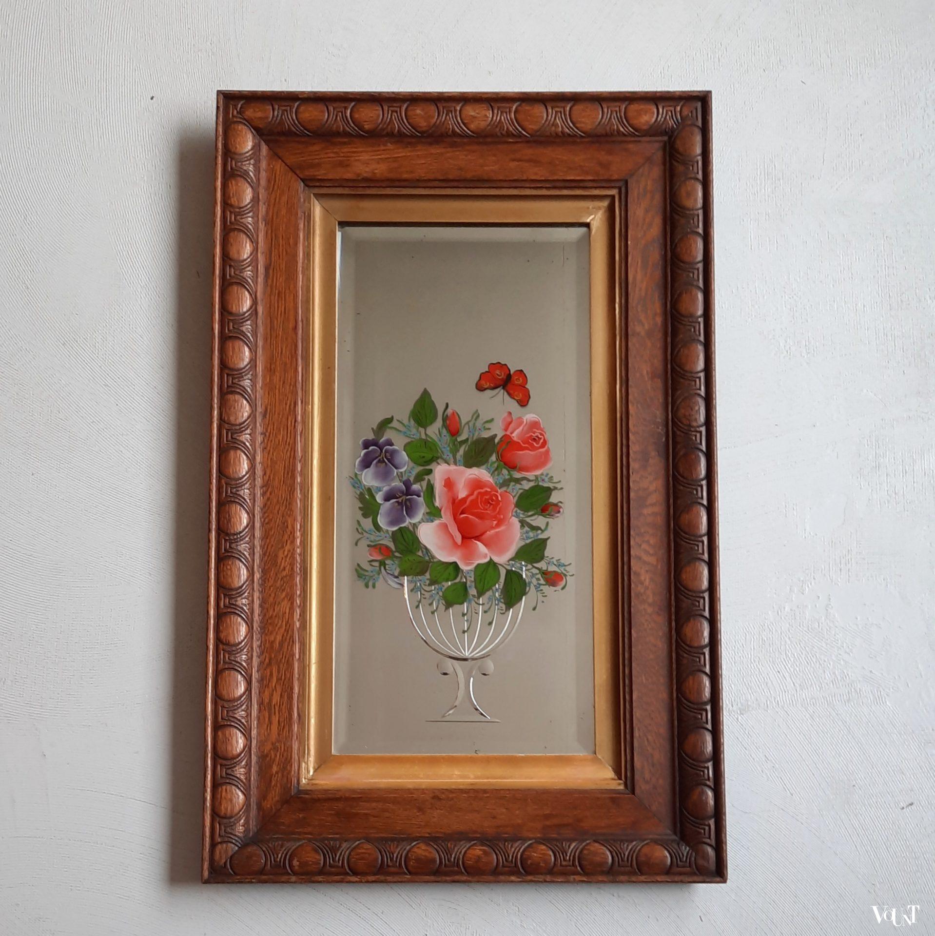 Victoriaanse spiegel met achterglasschildering, Engeland, ca. 1890