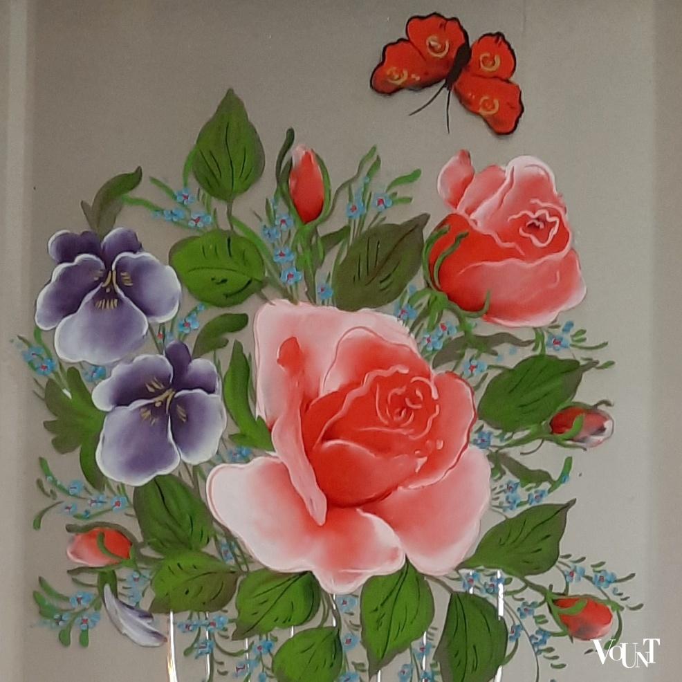 Victoriaanse spiegel met achterglasschildering, Engeland, ca. 1890