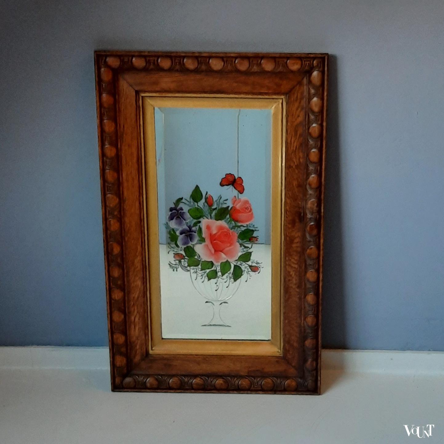 Victoriaanse spiegel met achterglasschildering, Engeland, ca. 1890