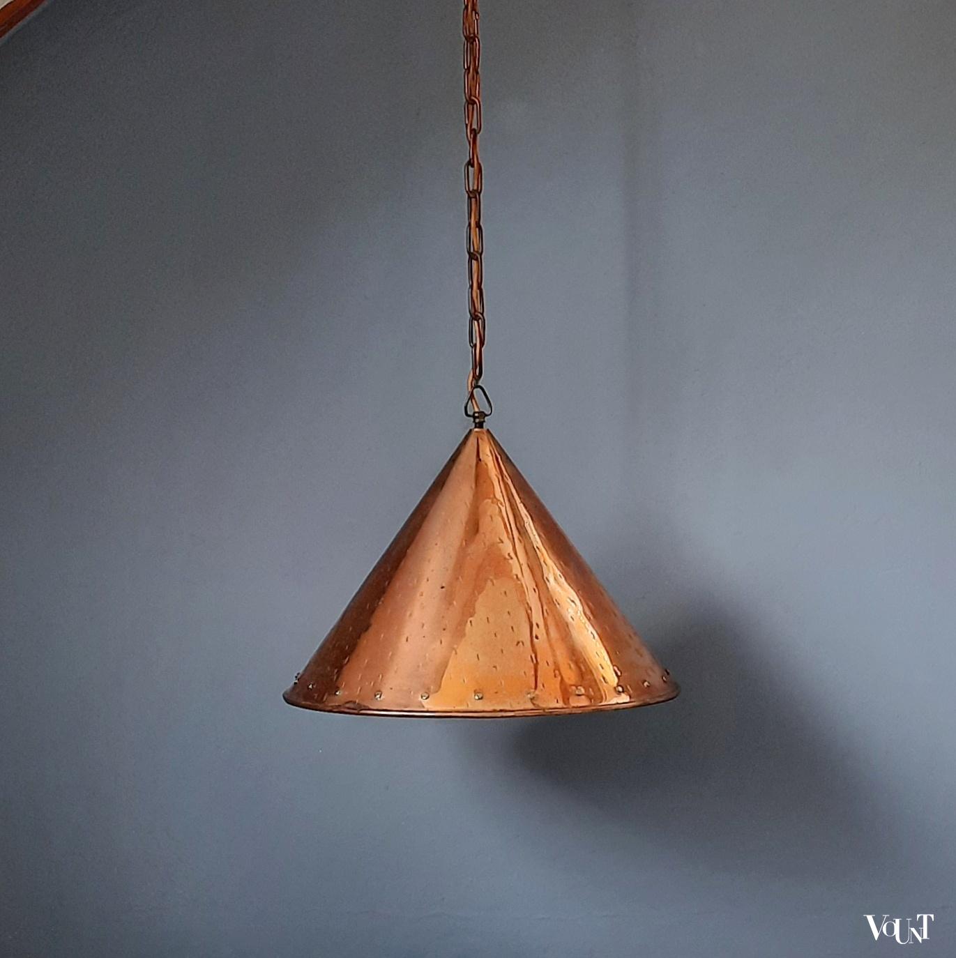 Brutalist Deense koperen hanglamp, E.S. Horn, jaren '50