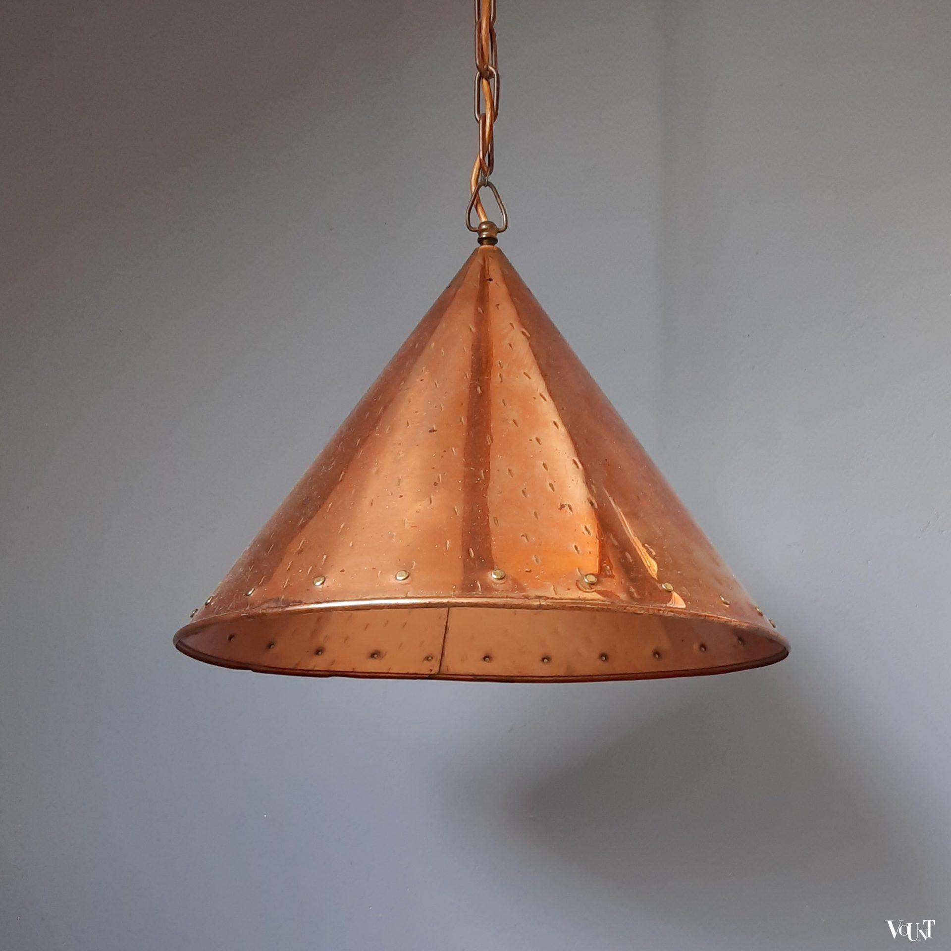 Brutalist Deense koperen hanglamp, E.S. Horn, jaren '50