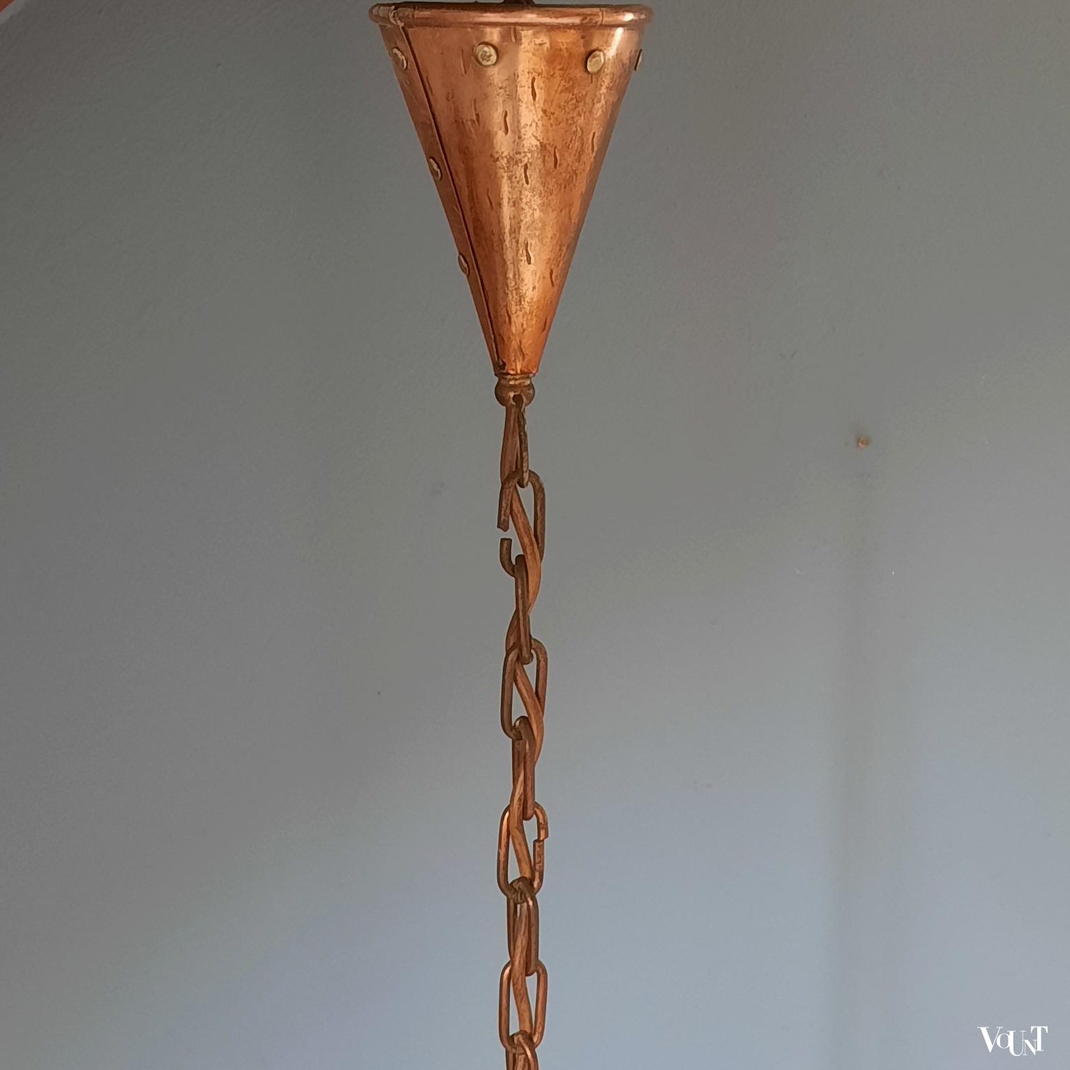 Brutalist Deense koperen hanglamp, E.S. Horn, jaren '50