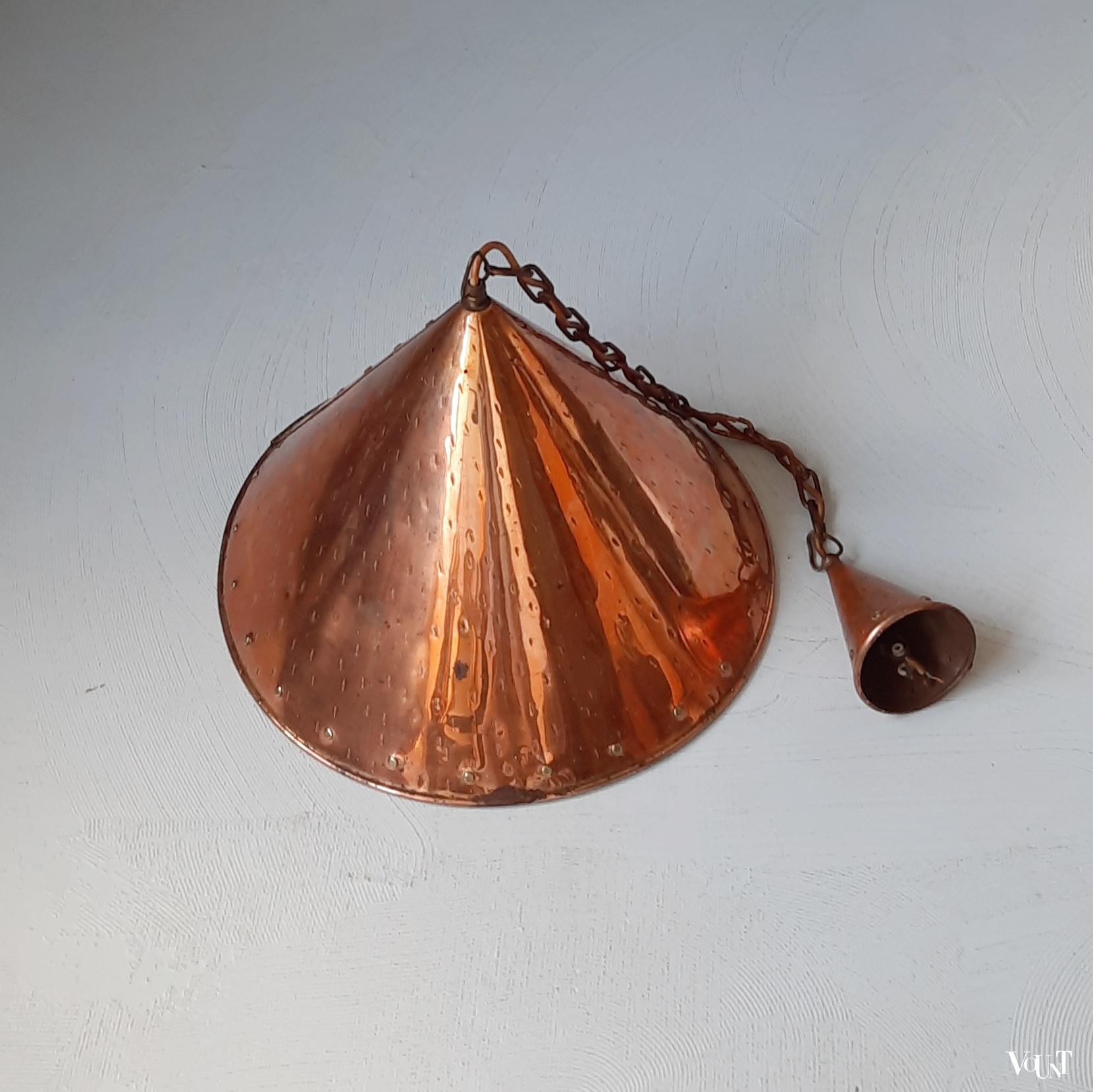 Brutalist Deense koperen hanglamp, E.S. Horn, jaren '50