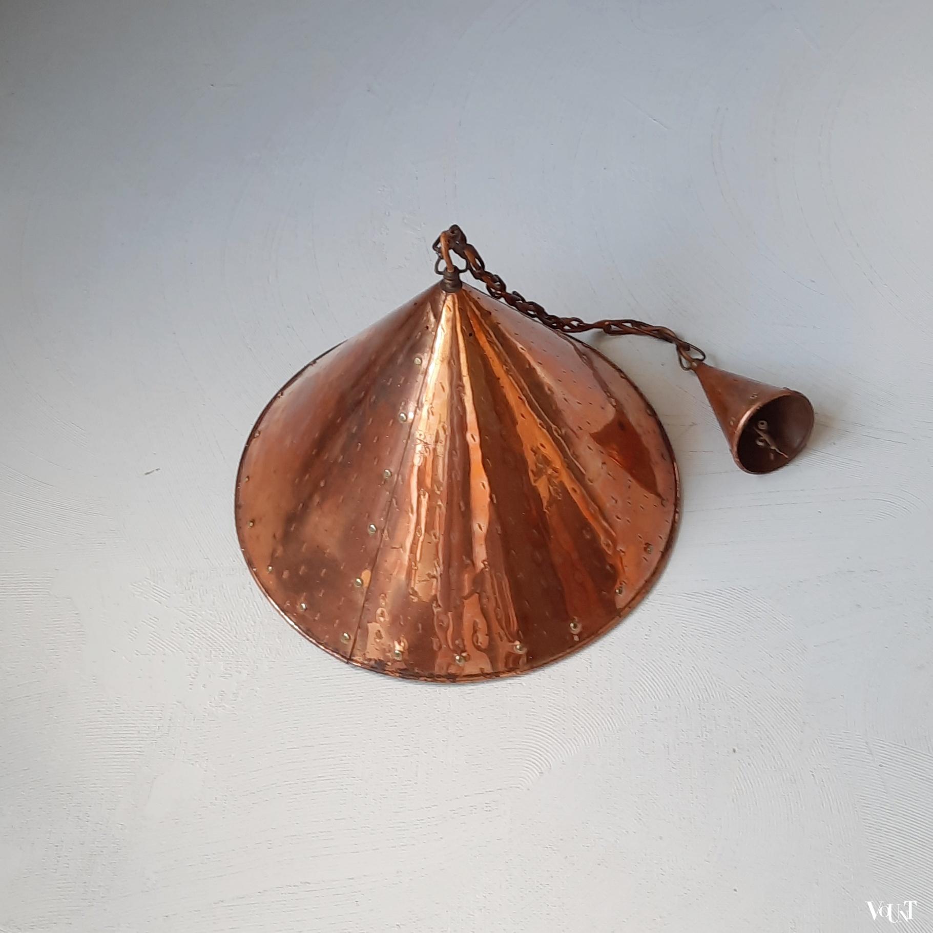 Brutalist Deense koperen hanglamp, E.S. Horn, jaren '50