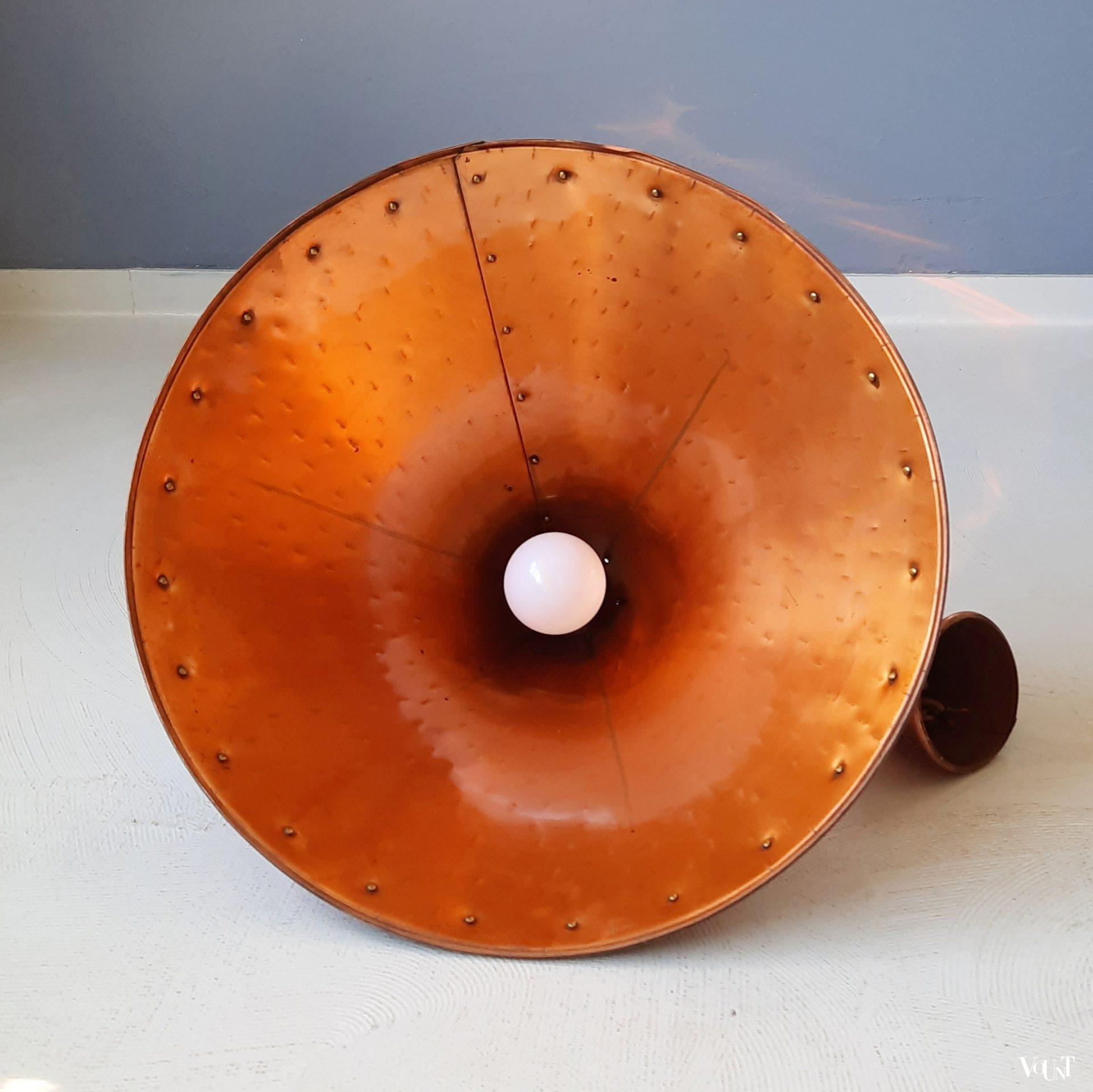 Brutalist Deense koperen hanglamp, E.S. Horn, jaren '50