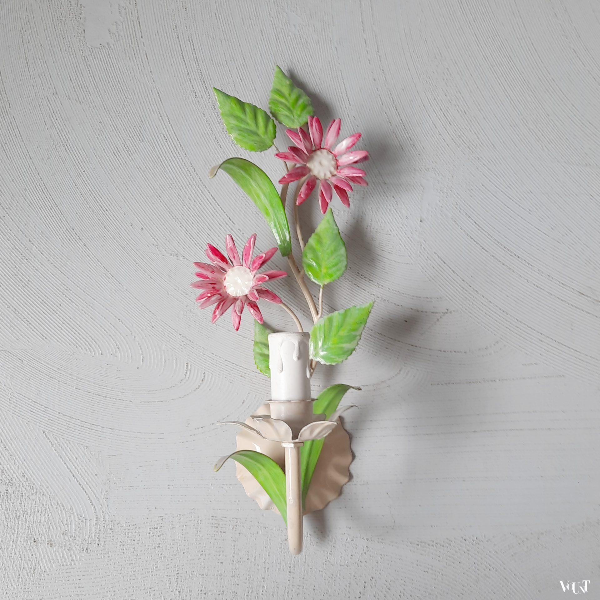 Frans metalen wandlampje bloemen, jaren '60