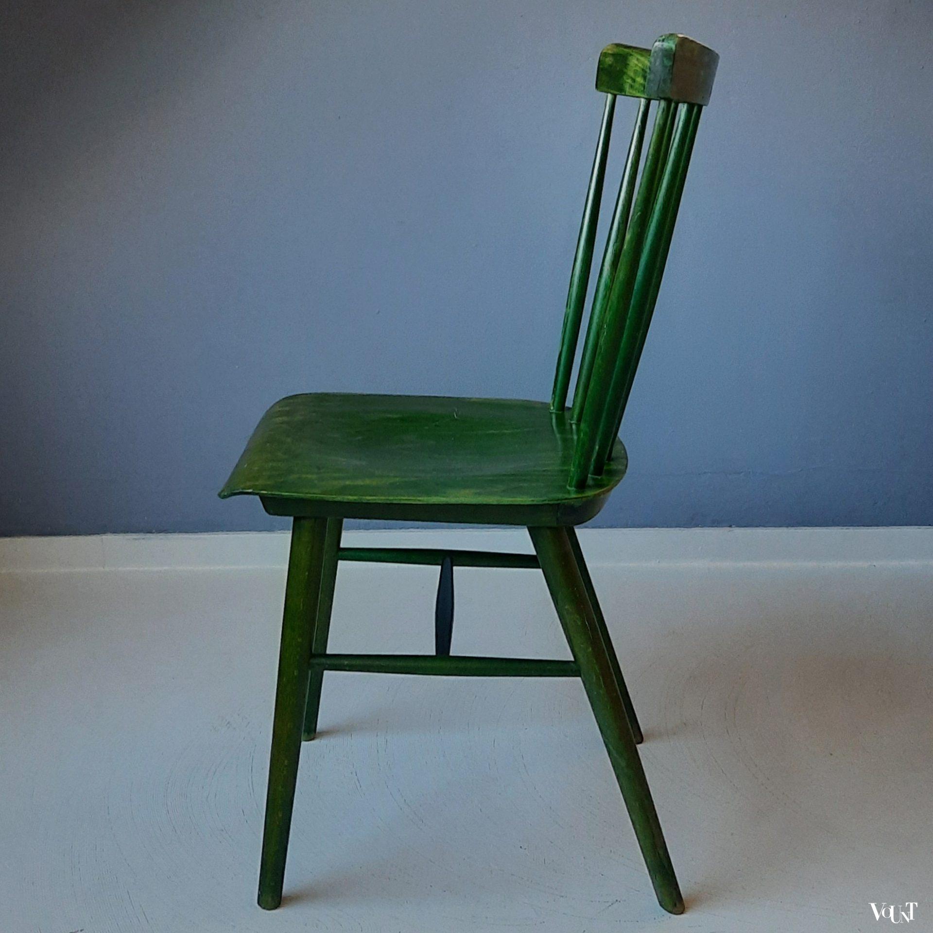 Set van 2 groene houten spijlenstoeltjes, TON, ca. jaren '60