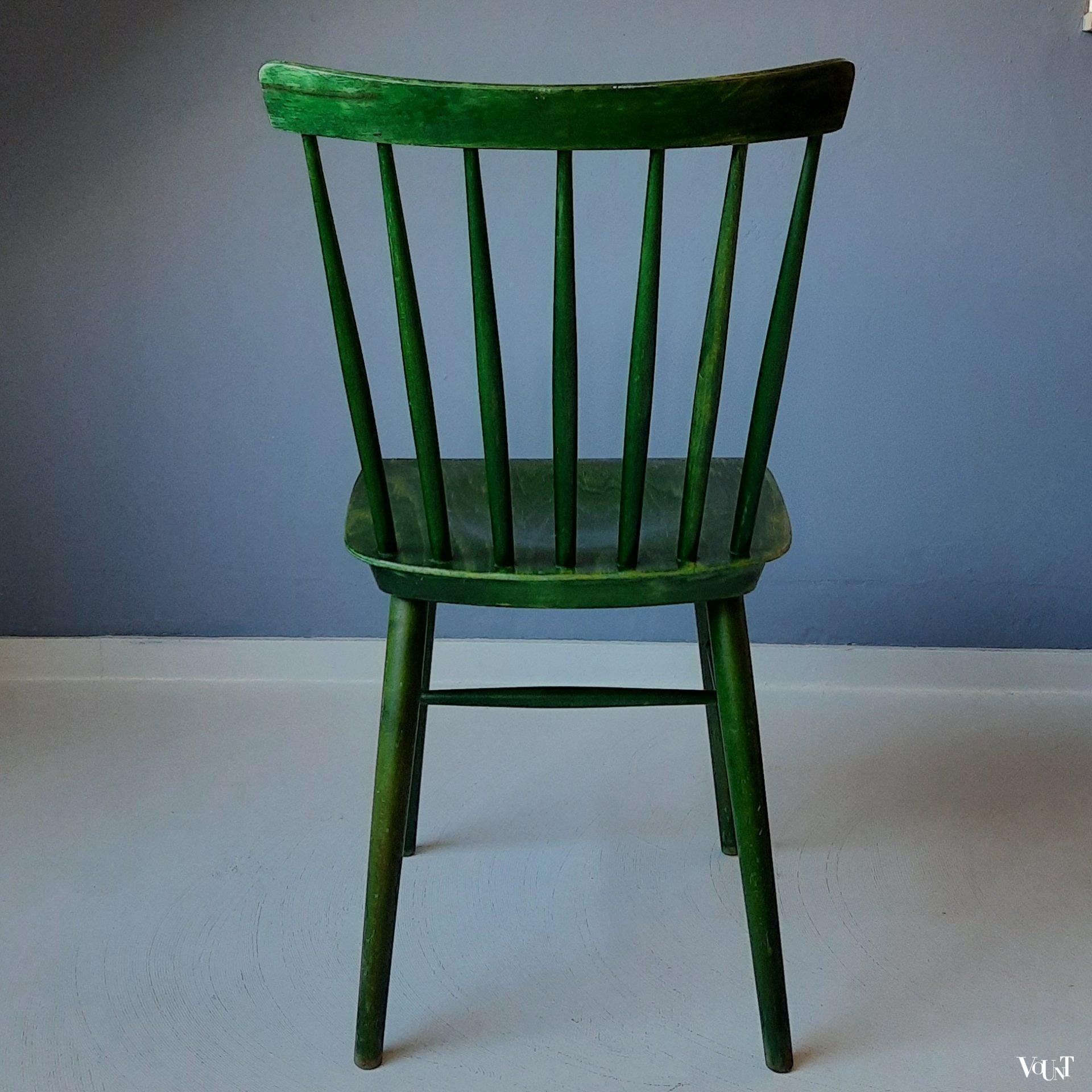 Set van 2 groene houten spijlenstoeltjes, TON, ca. jaren '60