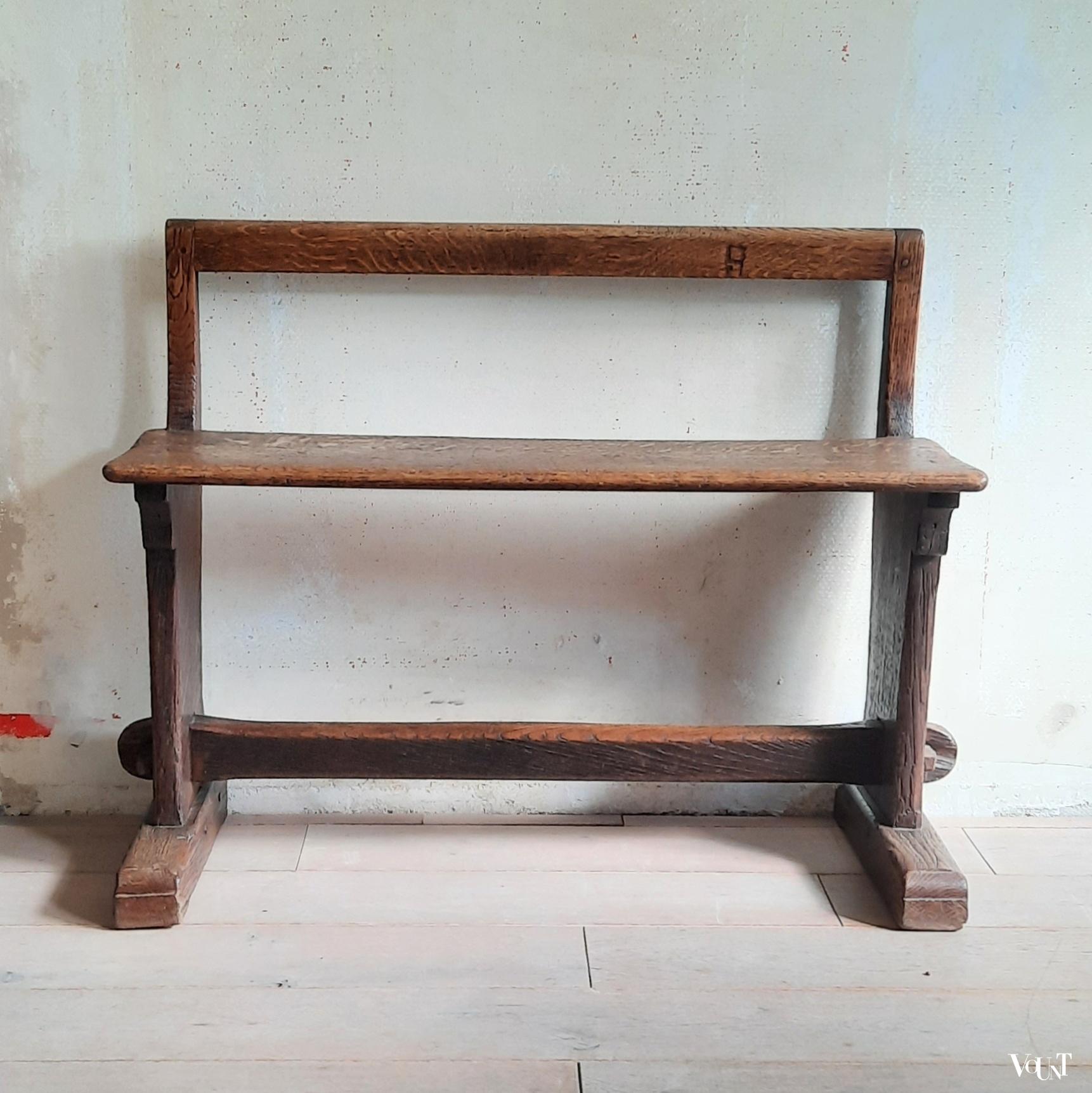 Antiek eiken (hal)bankje, eind19e eeuw