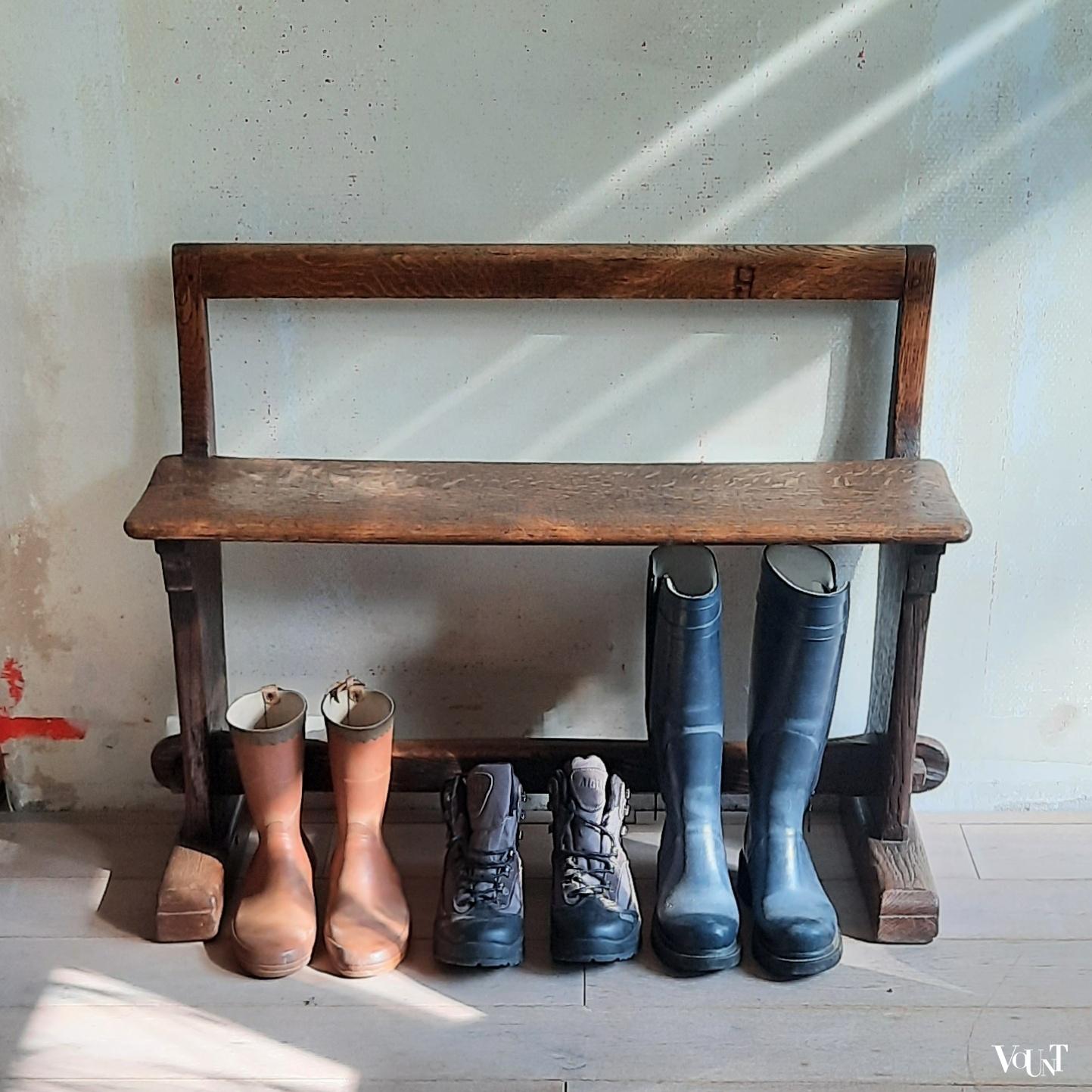 Antiek eiken (hal)bankje, eind19e eeuw