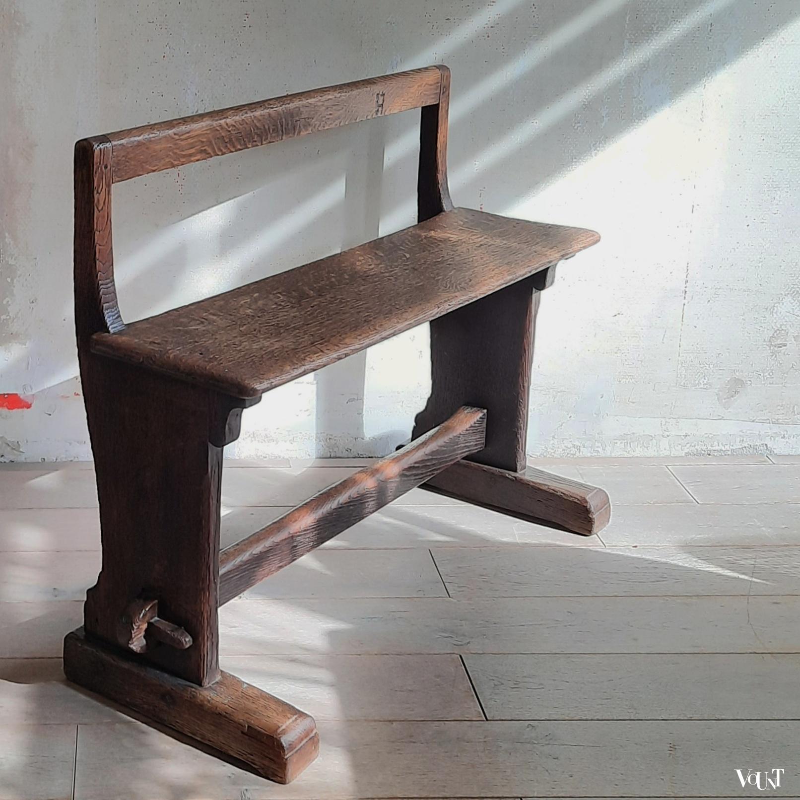 Antiek eiken (hal)bankje, eind19e eeuw
