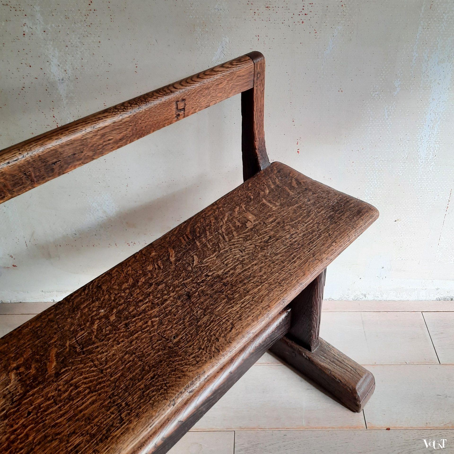 Antiek eiken (hal)bankje, eind19e eeuw