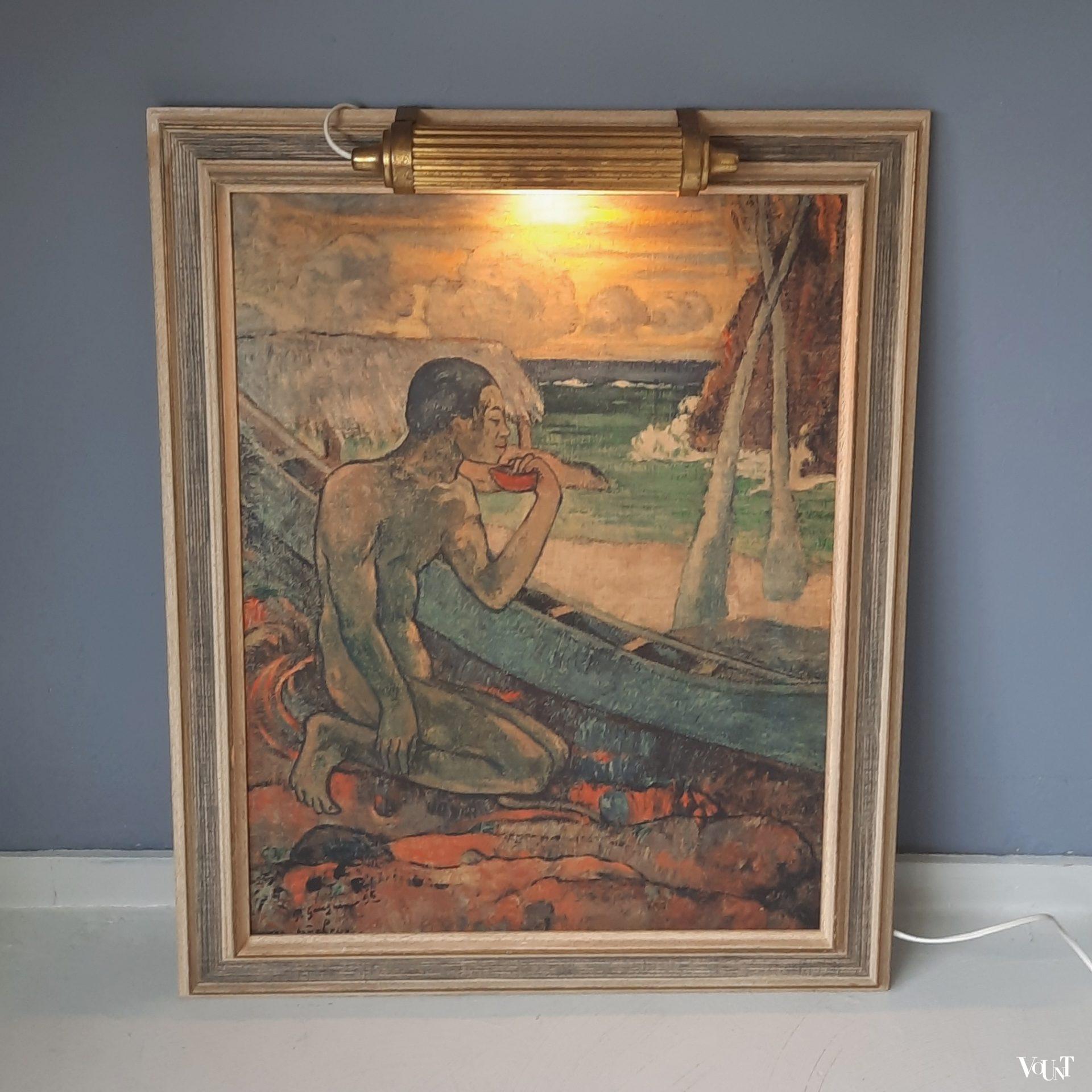 Jaren '30 reproductie Gauguin op canvas, Kunsthandel H. Bos "De Poort"