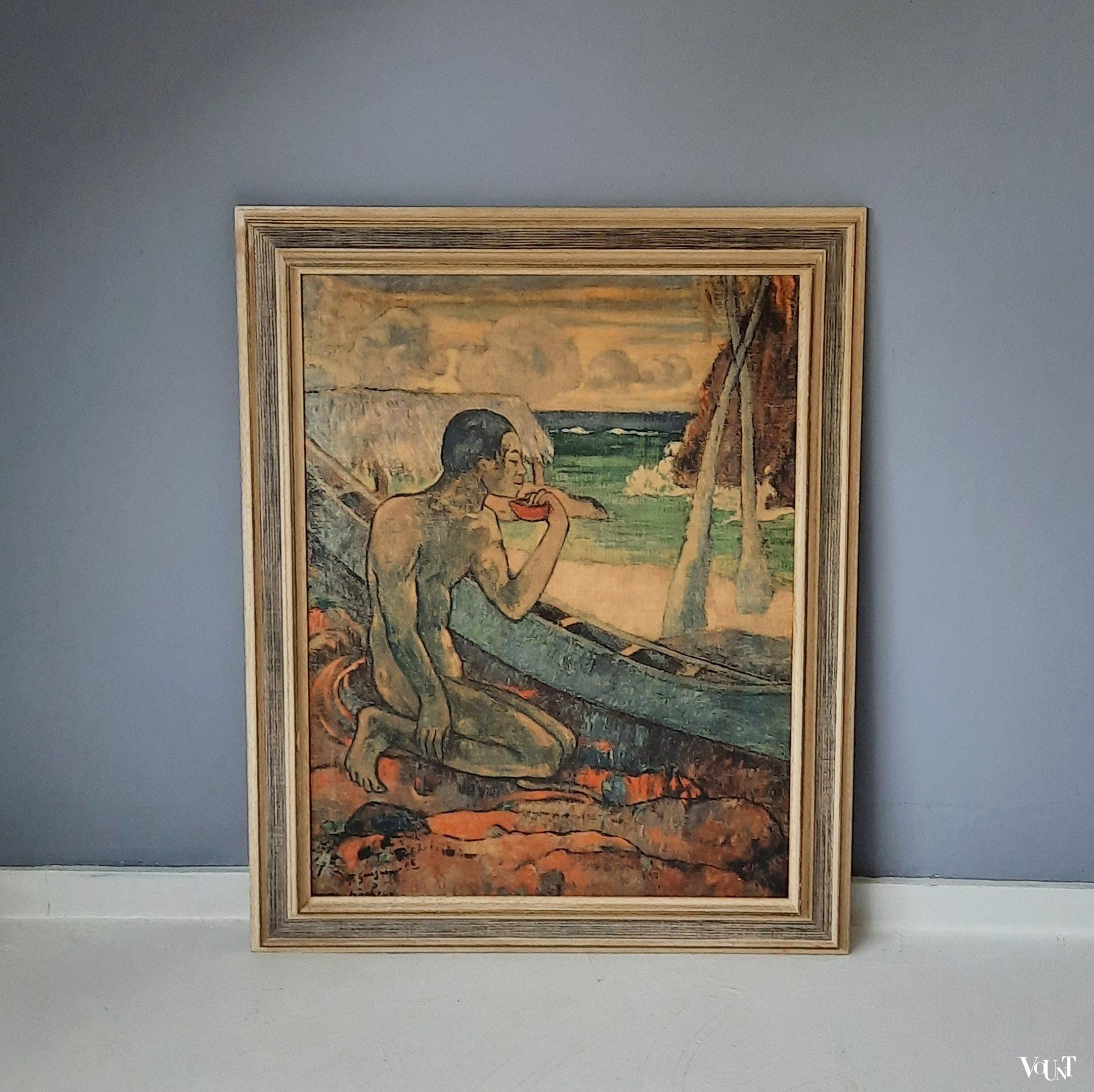 Jaren '30 reproductie Gauguin op canvas, Kunsthandel H. Bos "De Poort"