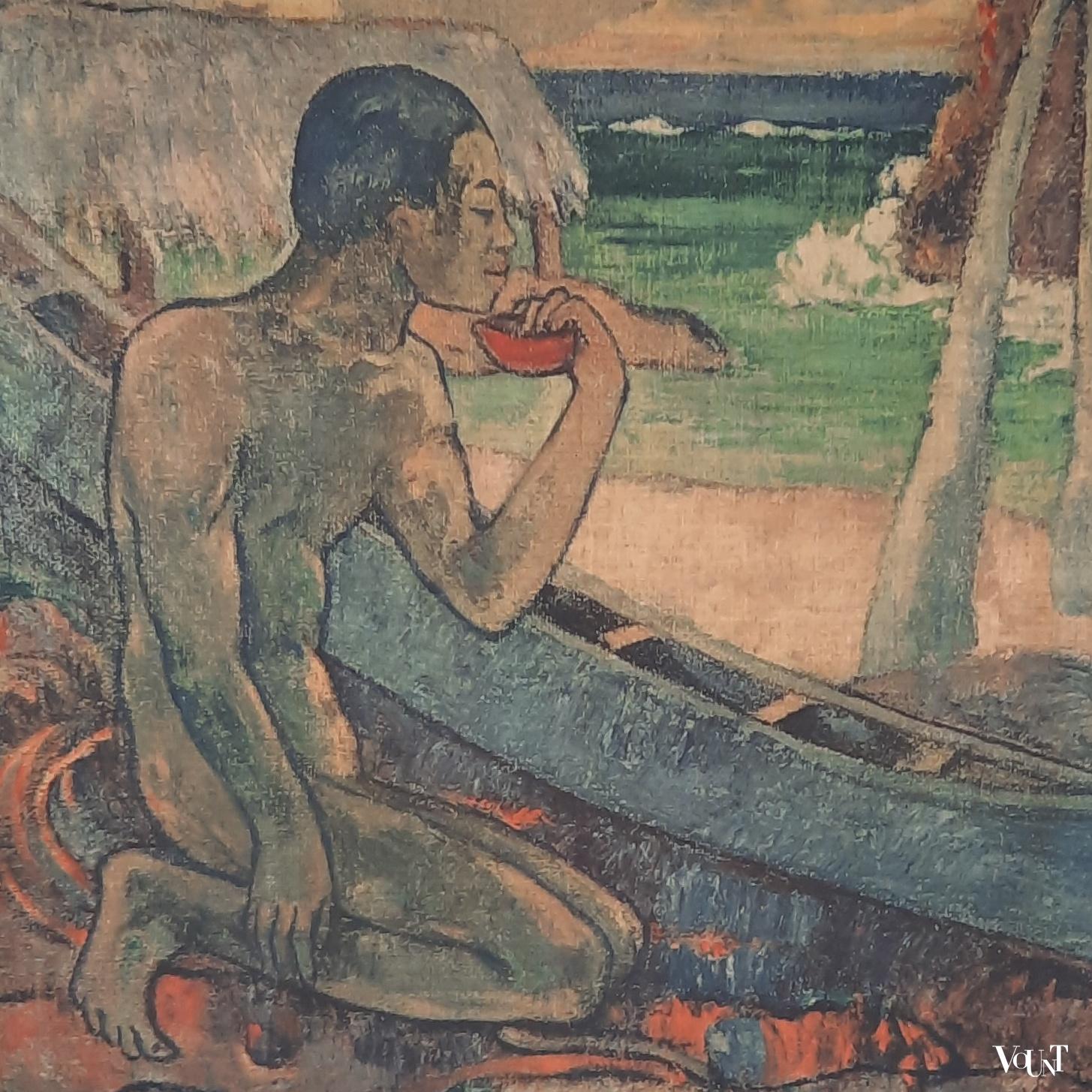 Jaren '30 reproductie Gauguin op canvas, Kunsthandel H. Bos "De Poort"