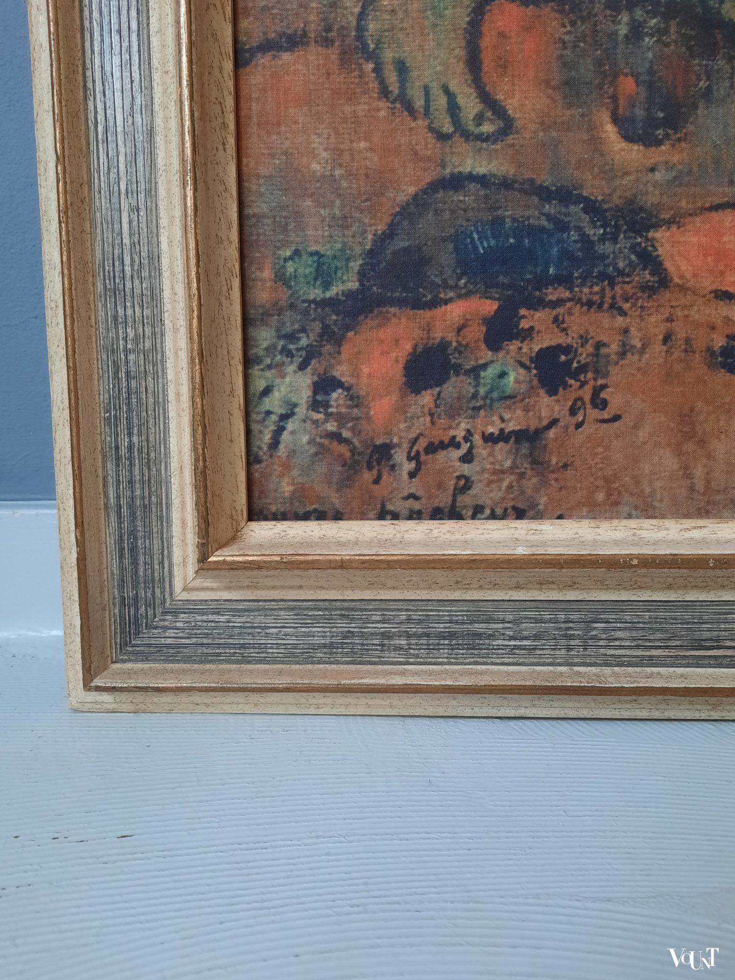 Jaren '30 reproductie Gauguin op canvas, Kunsthandel H. Bos "De Poort"