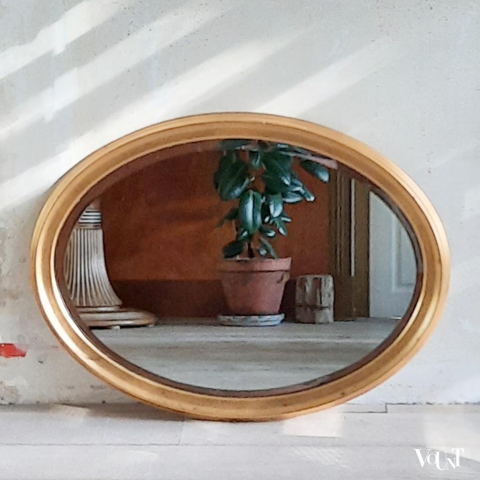 Facetgeslepen ovale spiegel met goudkleurige lijst, jaren '70