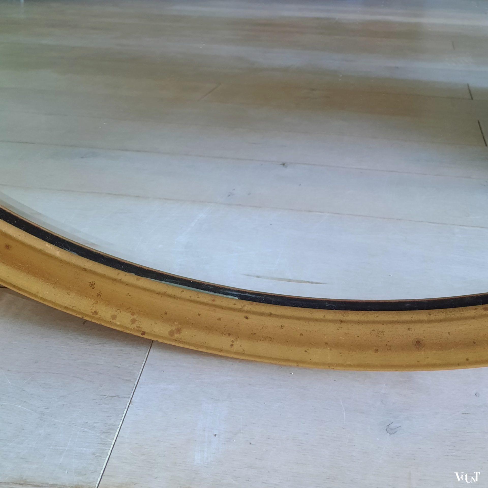 Facetgeslepen ovale spiegel met goudkleurige lijst, jaren '70