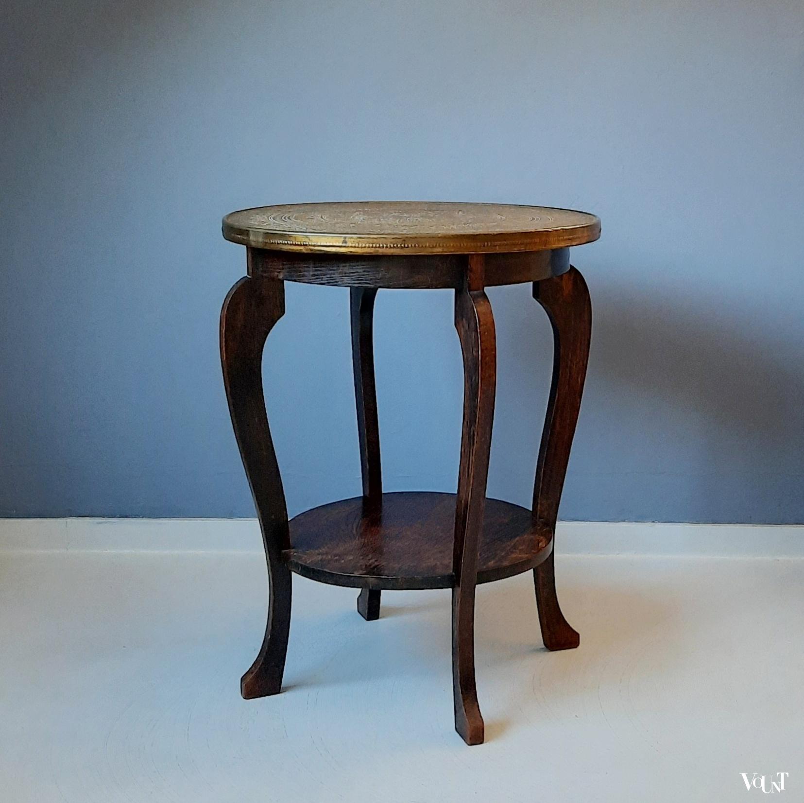 Art deco bijzettafel met messing blad, jaren '20/'30