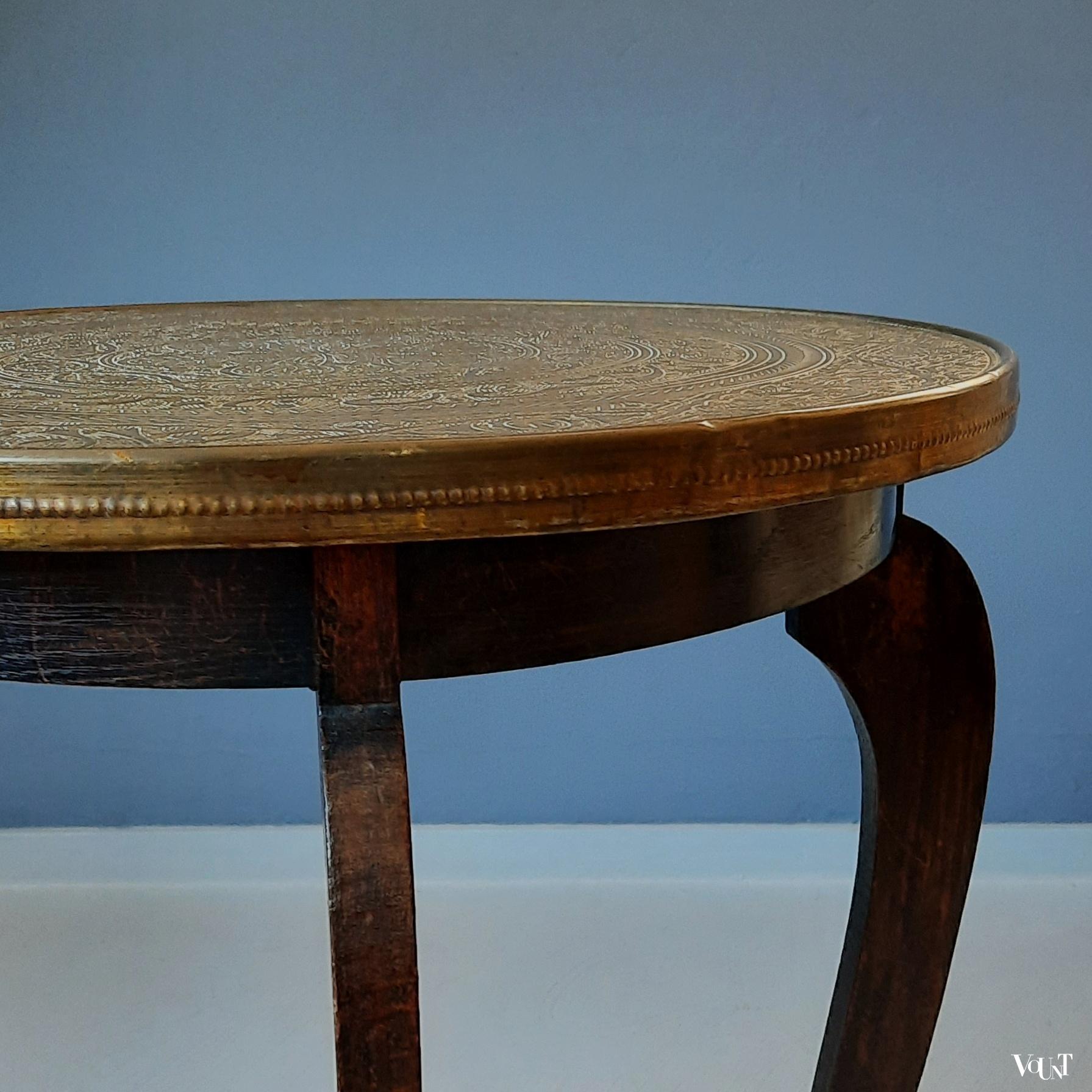 Art deco bijzettafel met messing blad, jaren '20/'30