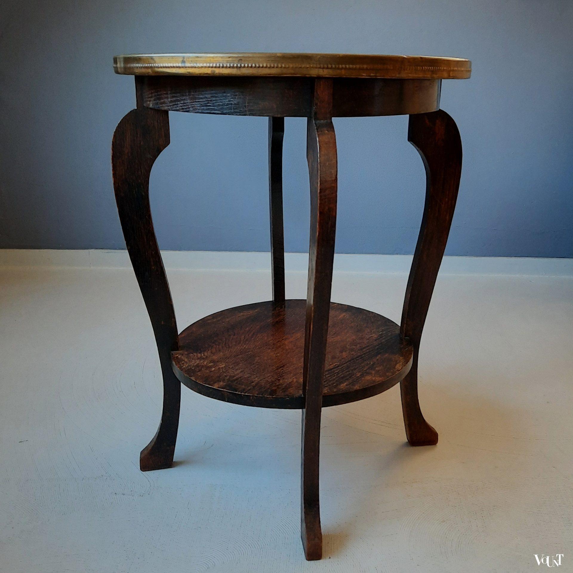 Art deco bijzettafel met messing blad, jaren '20/'30