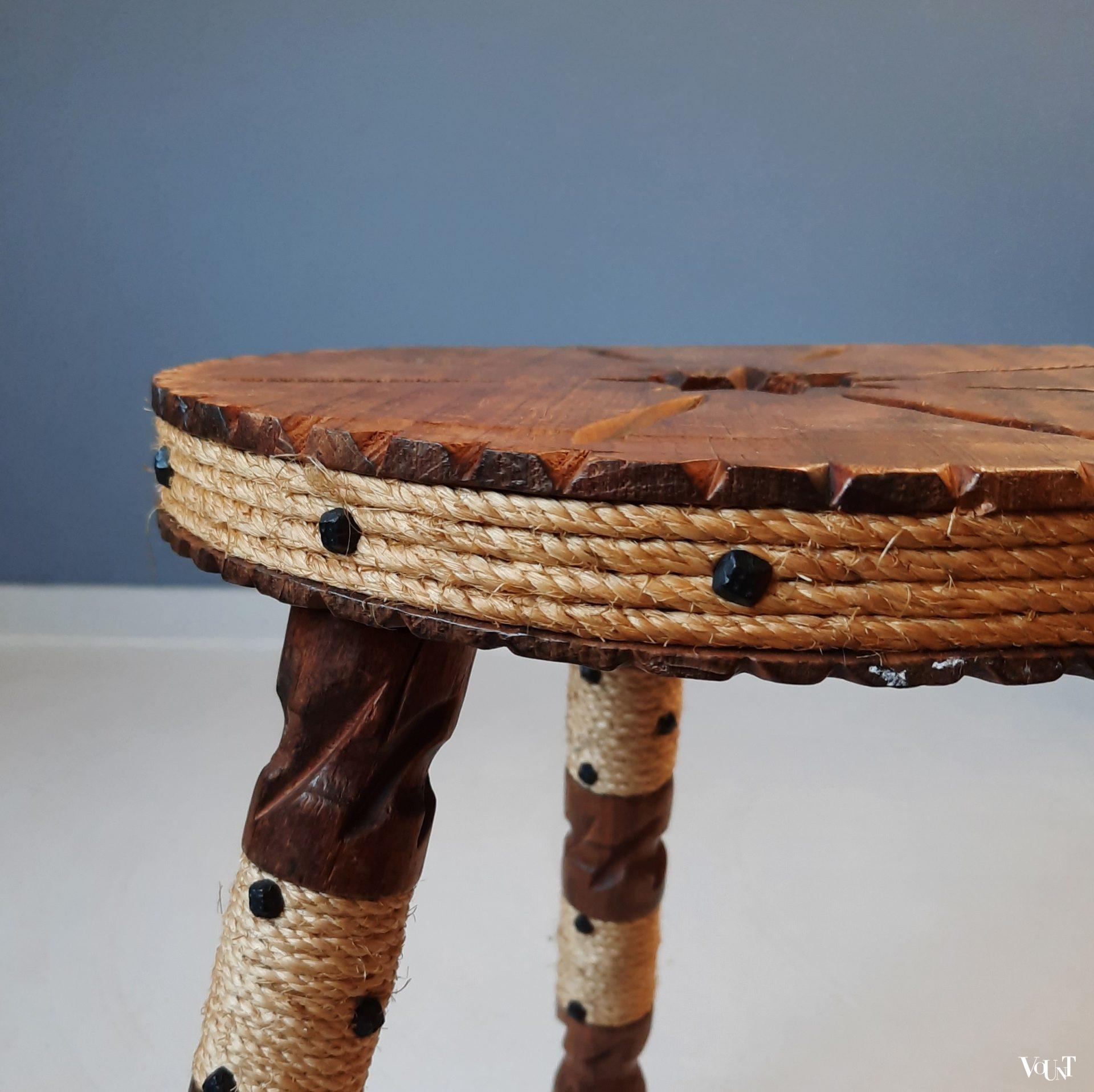 Houten kruk met touw, Spanje, jaren '70