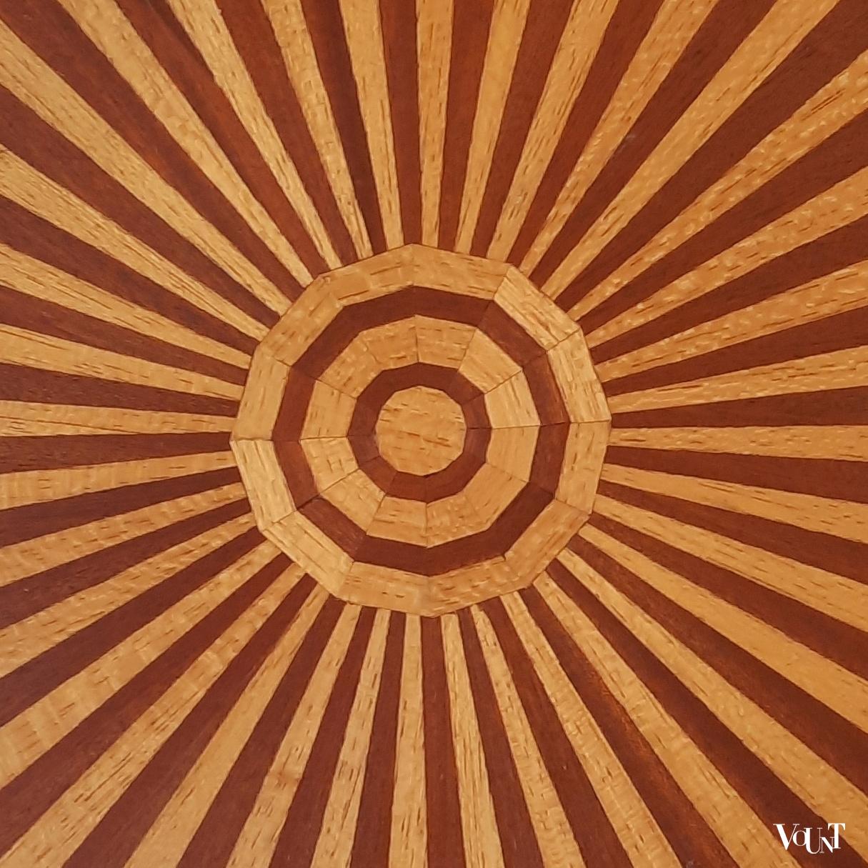 Octogonaal marqueterie dienblad, art deco-stijl, jaren '70