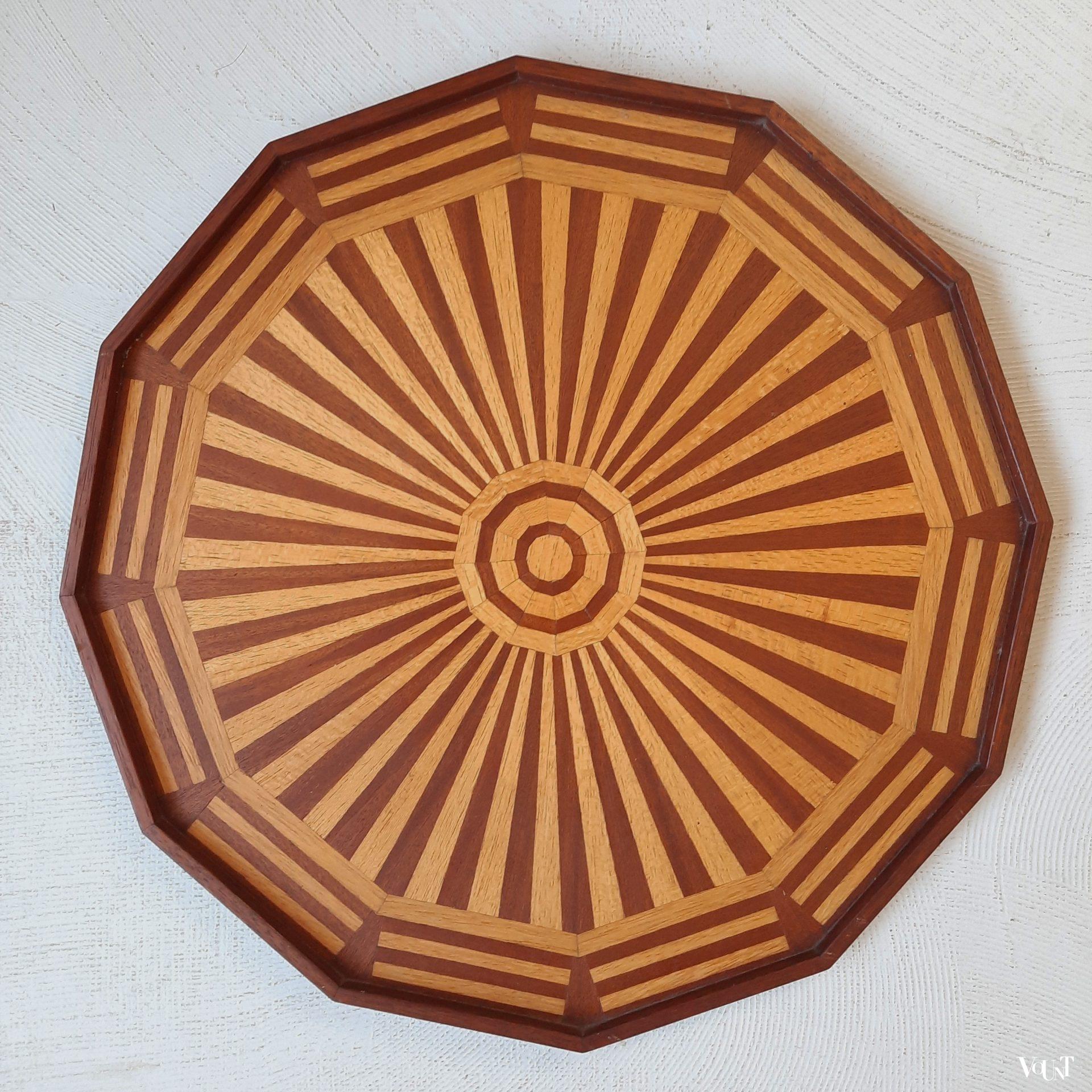 Octogonaal marqueterie dienblad, art deco-stijl, jaren '70