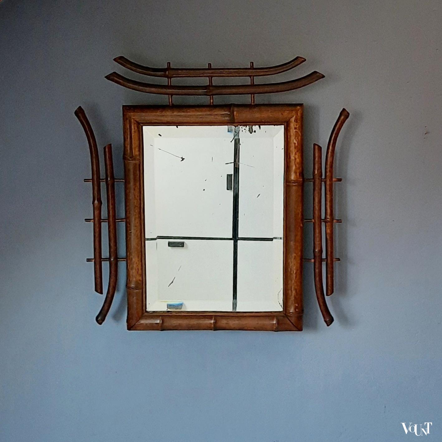 Japonaiserie spiegel bamboe / rotan, eind 19e eeuw